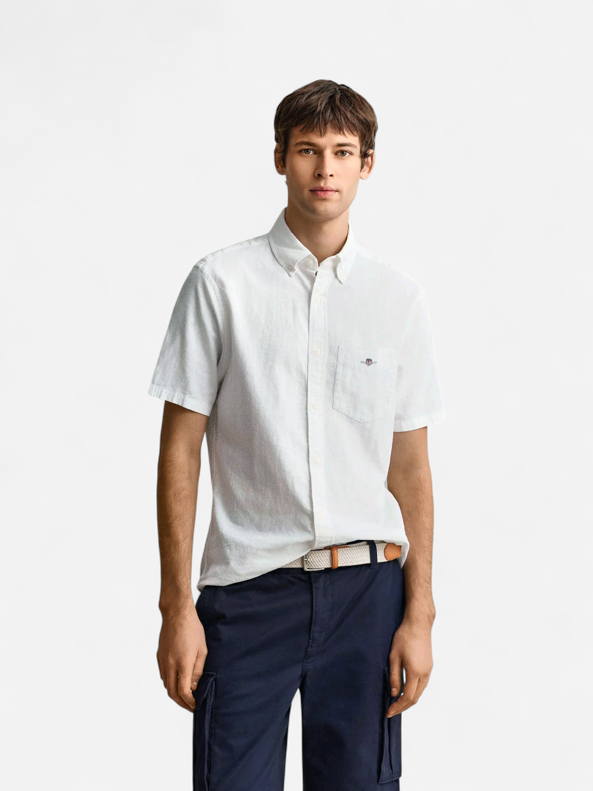 REG COTTON LINEN SHIRT SS VALKOINEN - Kekäle.fi