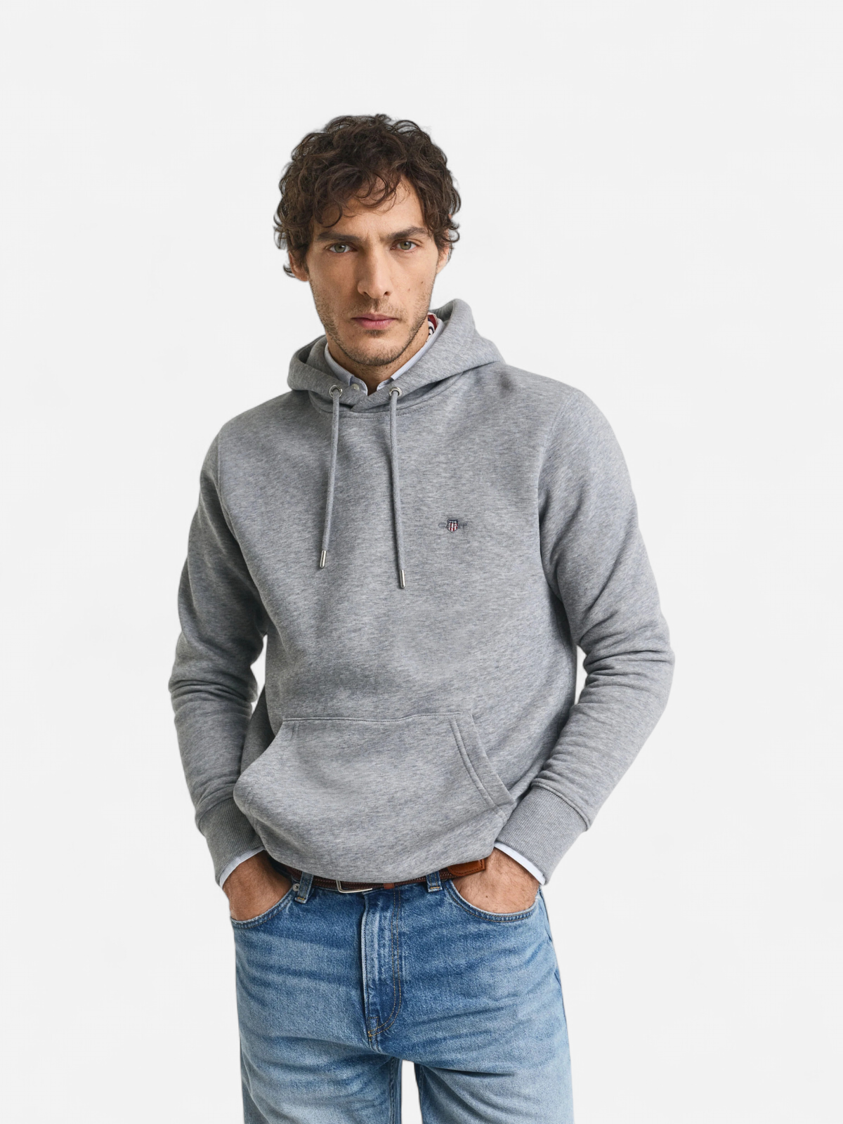 Gant miesten huppari REG SHIELD HOODIE, vaaleanharmaa - Kekäle.fi