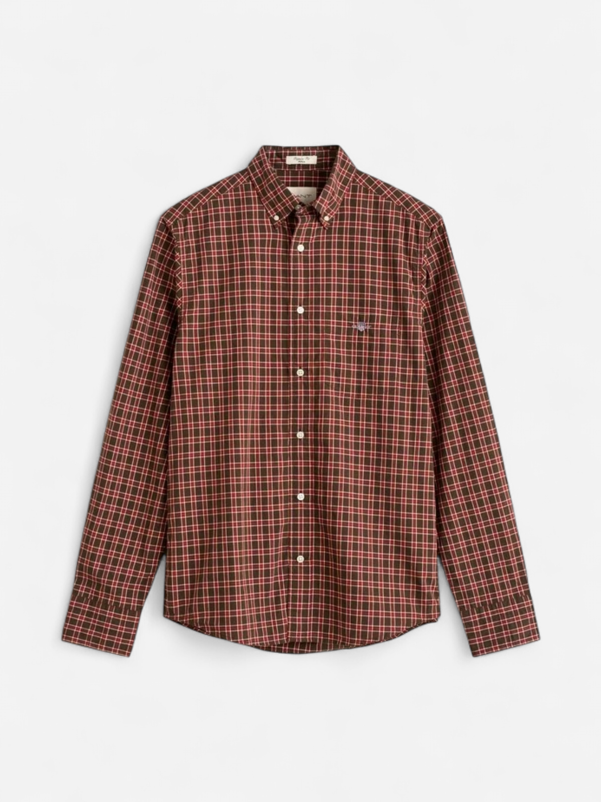 Gant miesten kauluspaita Regular Fit Poplin Medium Check Shirt, Rich Brown - Kekäle.fi