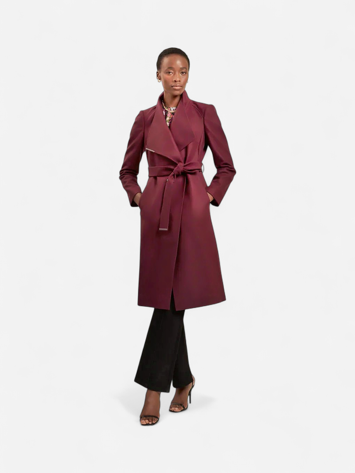 Ted Baker Rose Mid Length Belted Wool Wrap Coat, Viininpunainen - Kekäle.fi