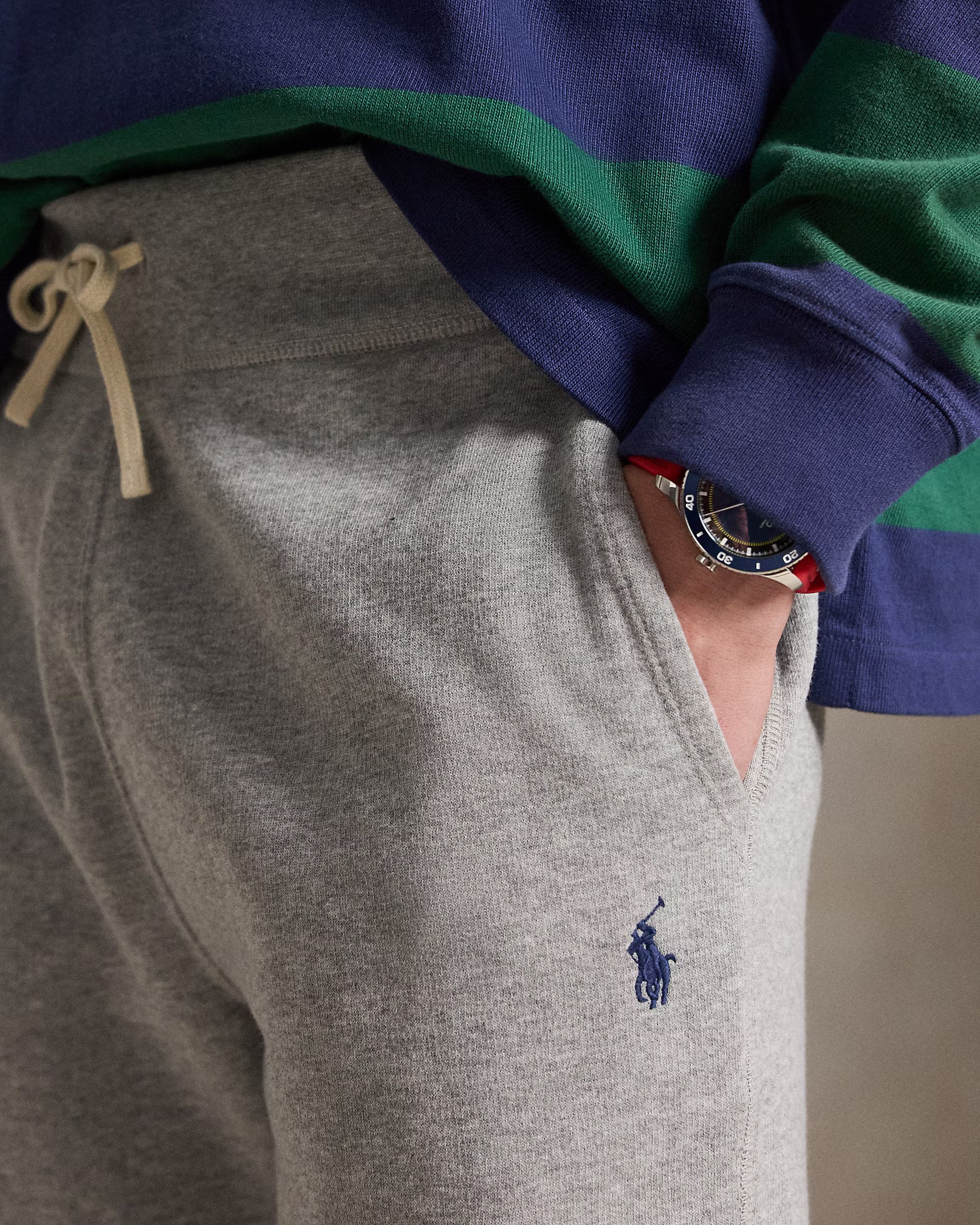 Polo Ralph Lauren miesten collegehousut The RL Fleece Sweatpant, vaaleanharmaa meleerattu