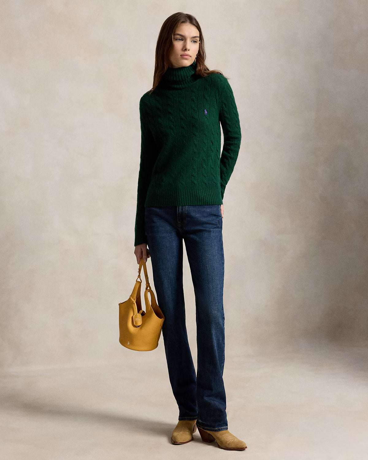 Polo Ralph Lauren naisten neulepusero Wool-Cashmere Cable Roll Neck Jumper, tummanvihreä