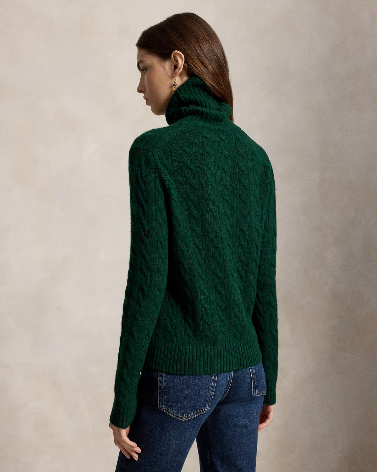 Polo Ralph Lauren naisten neulepusero Wool-Cashmere Cable Roll Neck Jumper, tummanvihreä