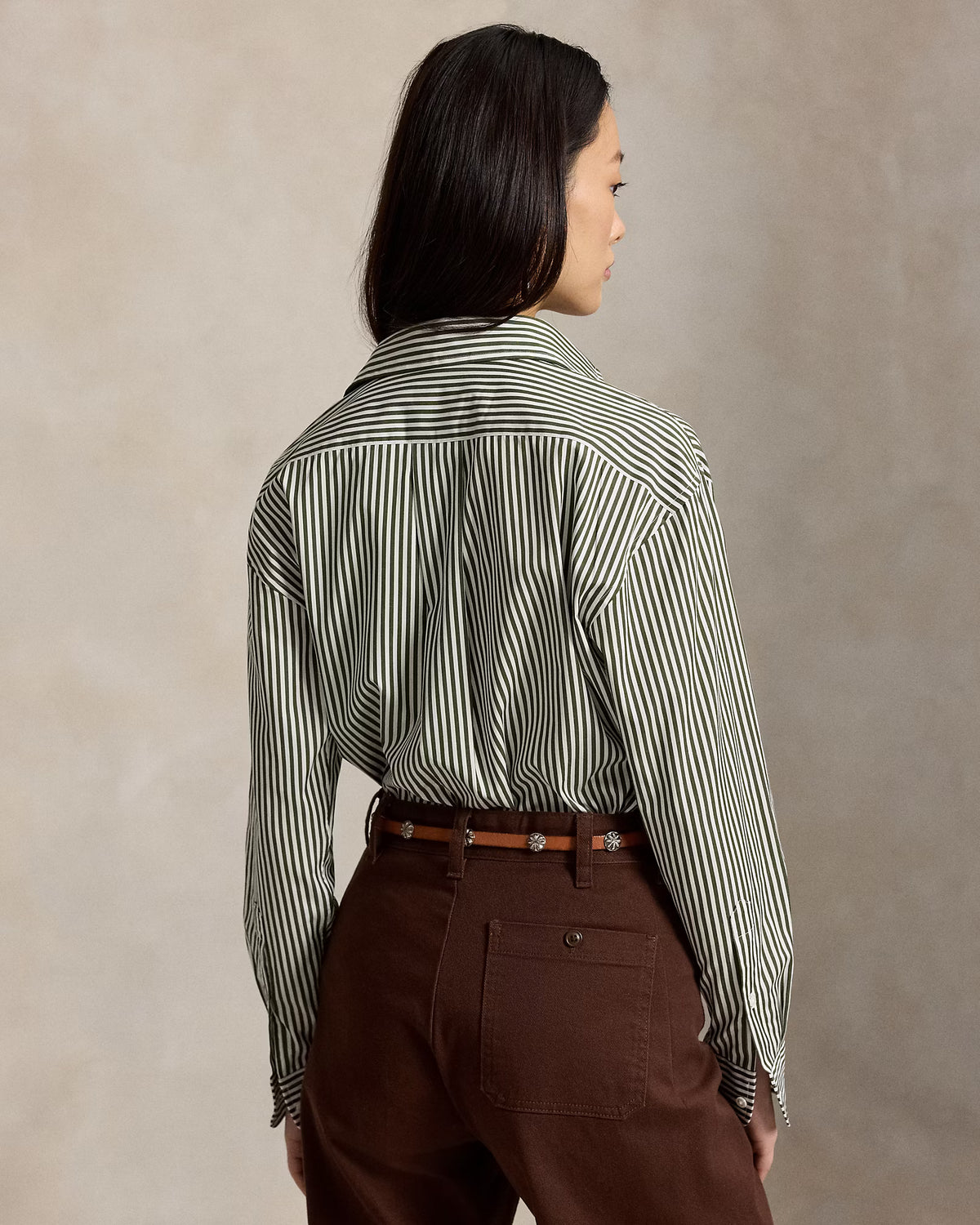 Polo Ralph Lauren naisten paitapusero Relaxed Fit Striped Cotton Shirt, raidallinen vihreä