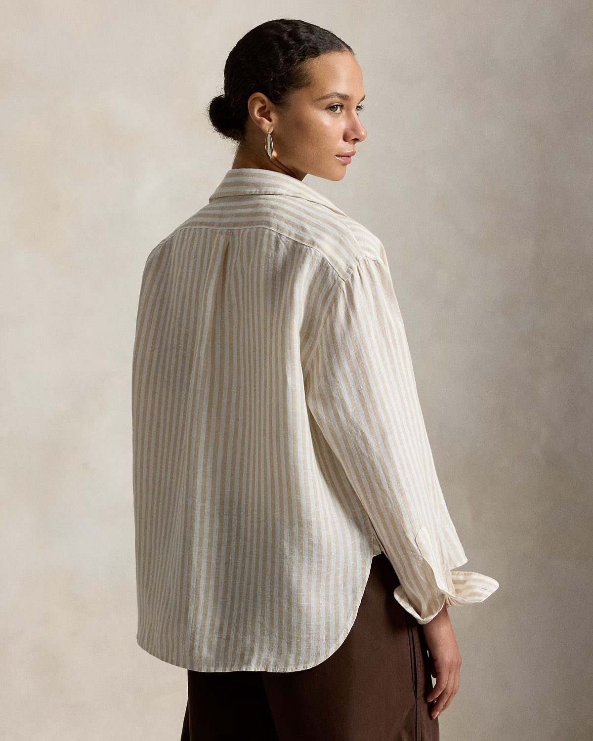 Polo Ralph Lauren naisten paitapusero Striped Knit Oxford Shirt, white/coastal beige