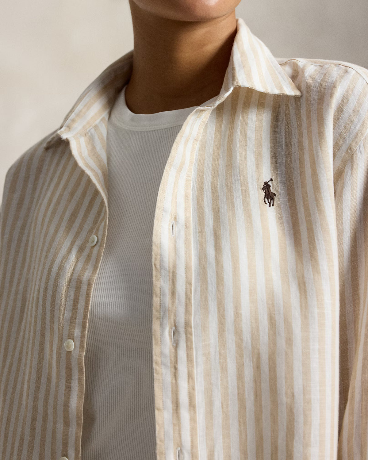 Polo Ralph Lauren naisten paitapusero Striped Knit Oxford Shirt, white/coastal beige