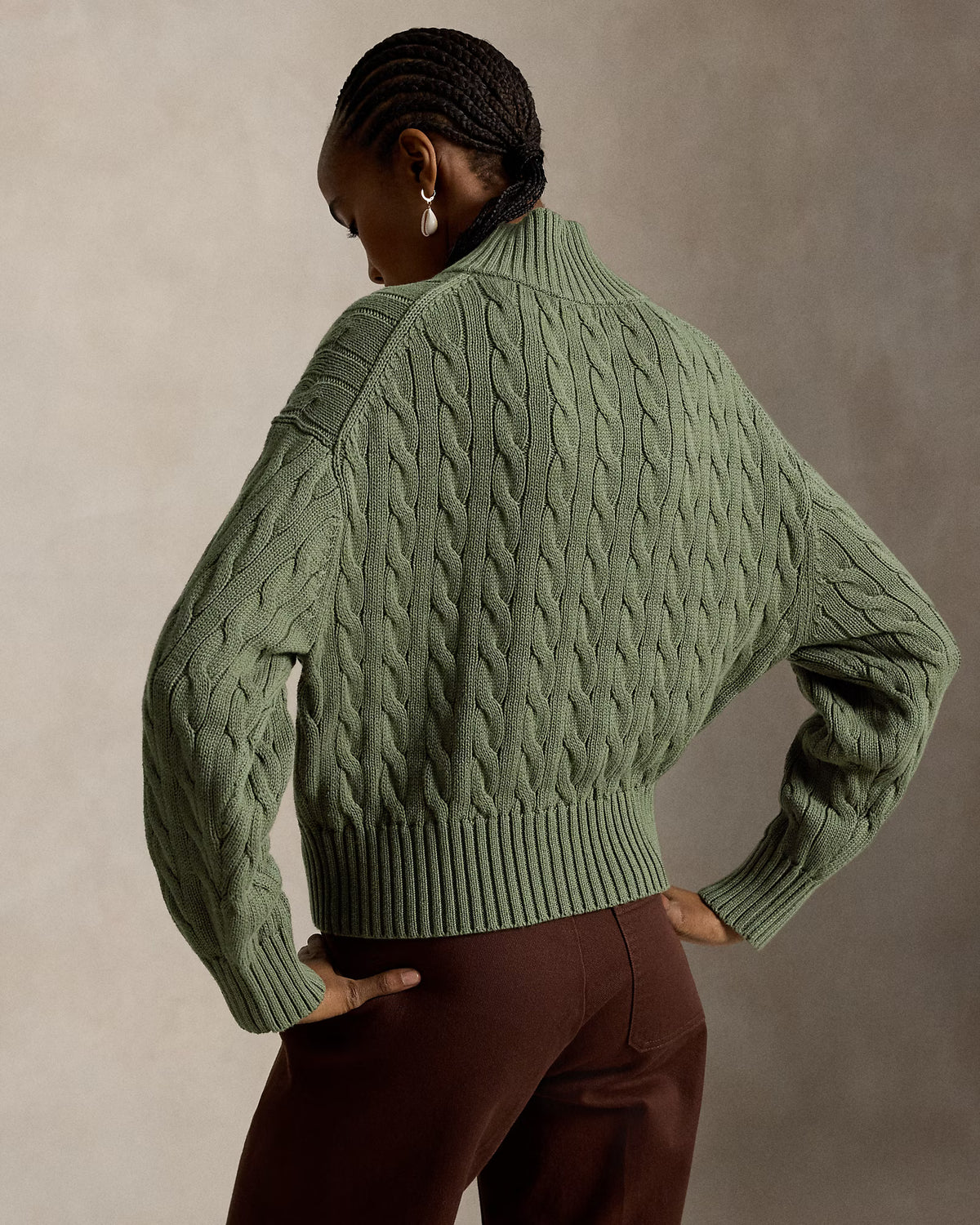 Polo Ralph Lauren naisten neulepusero Cable-Knit Cotton Quarter-Zip Jumper, tummanvihreä