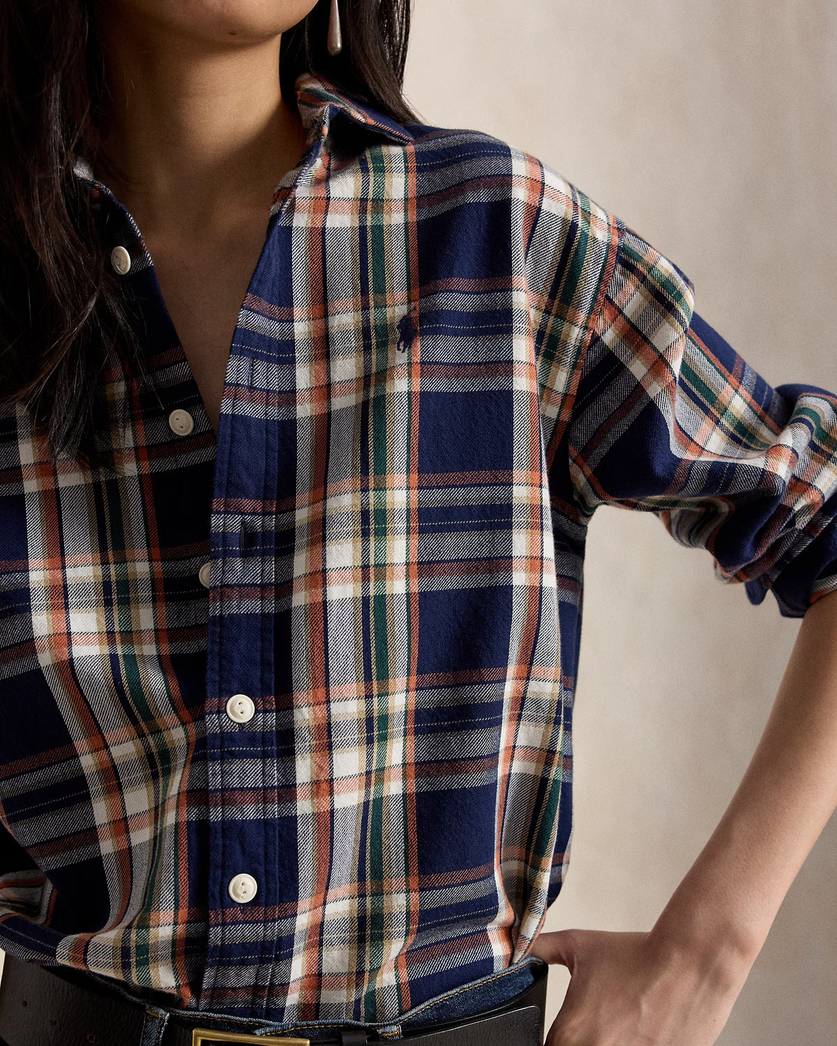 Polo Ralph Lauren naisten kauluspaita Relaxed Fit Plaid Cotton Shirt, sininen ruutu