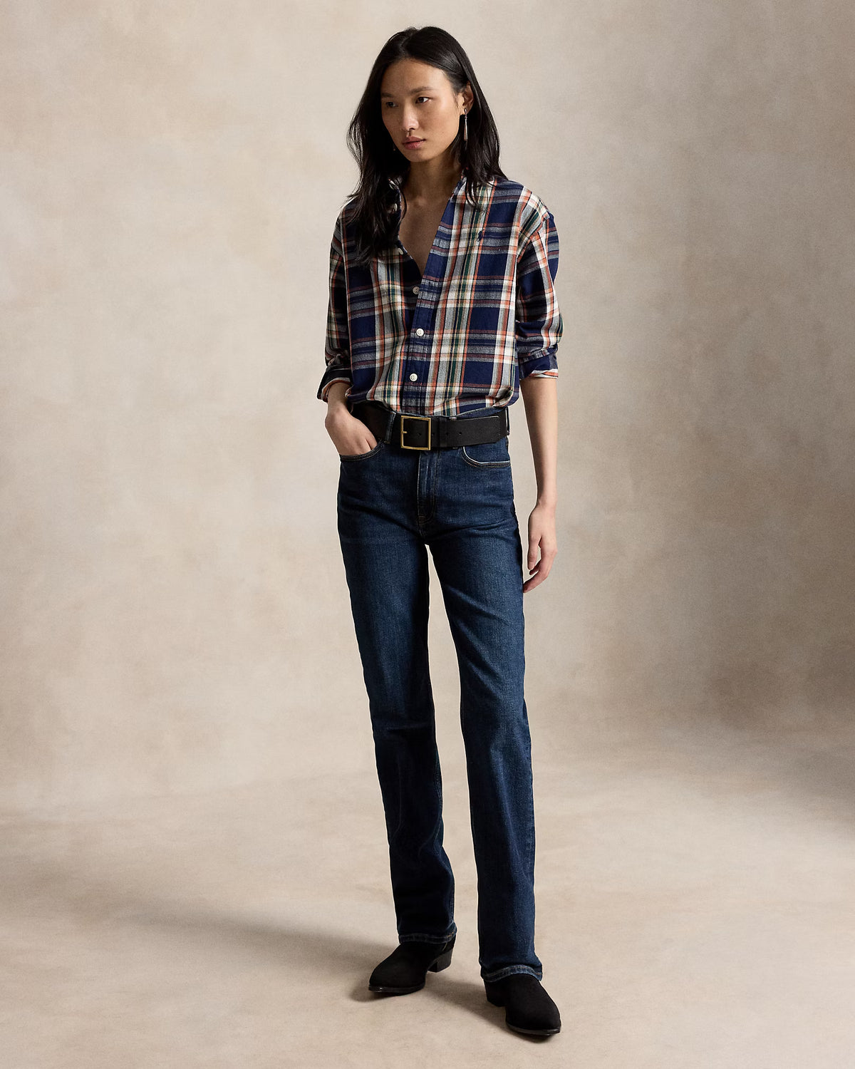 Polo Ralph Lauren naisten kauluspaita Relaxed Fit Plaid Cotton Shirt, sininen ruutu