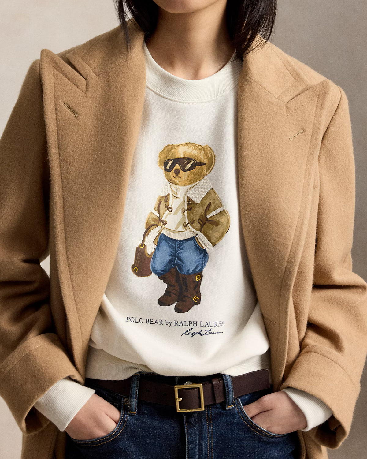 Polo Ralph Lauren naisten collegepaita Polo Bear Fleece Sweatshirt, valkoinen