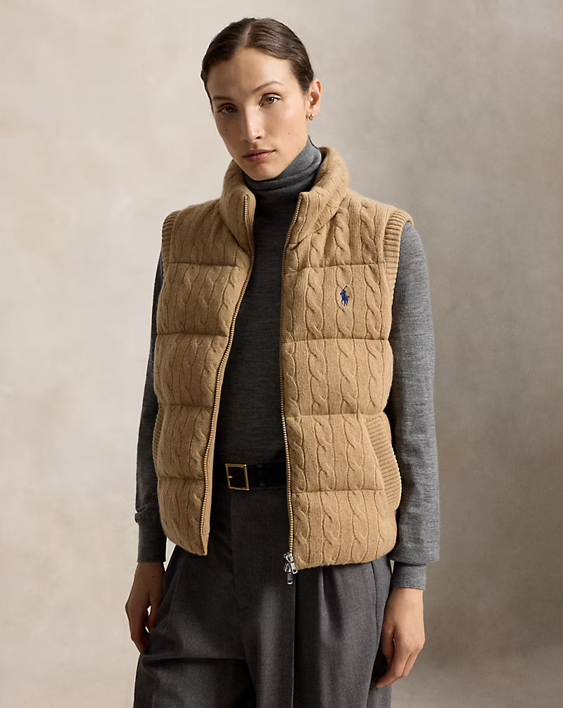 Polo Ralph Lauren naisten liivi Cable-Knit Wool-Cashmere Zip Gilet, vaalea beige