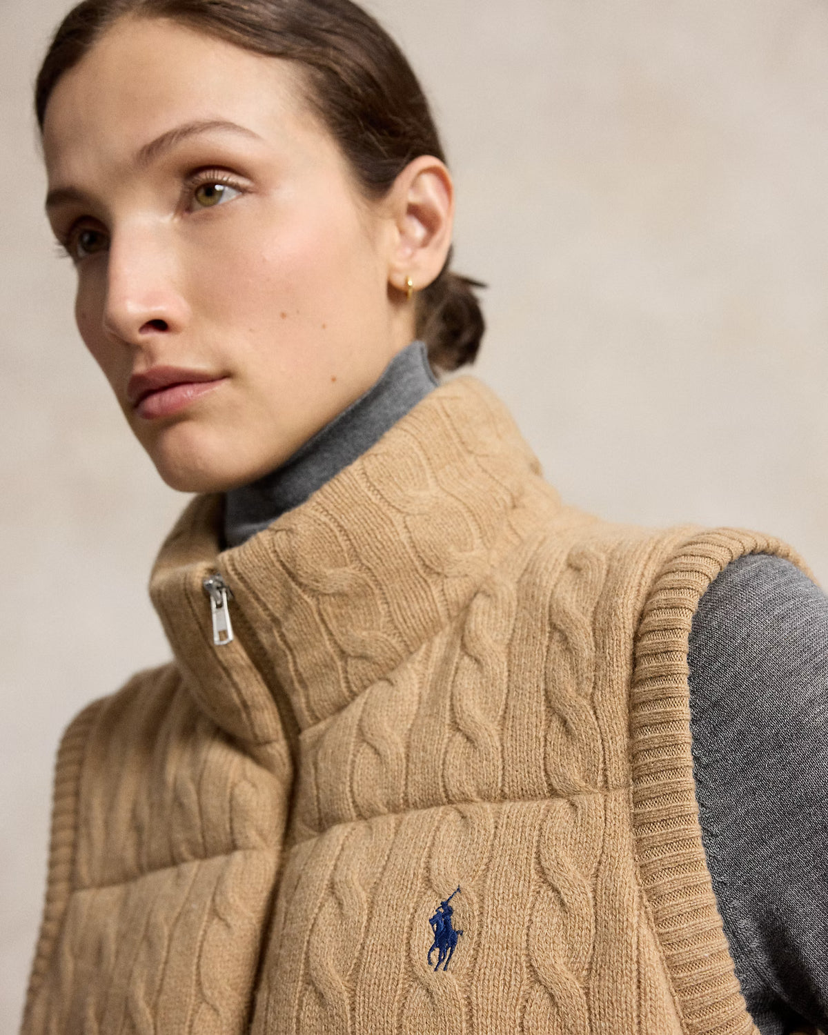 Polo Ralph Lauren naisten liivi Cable-Knit Wool-Cashmere Zip Gilet, vaalea beige