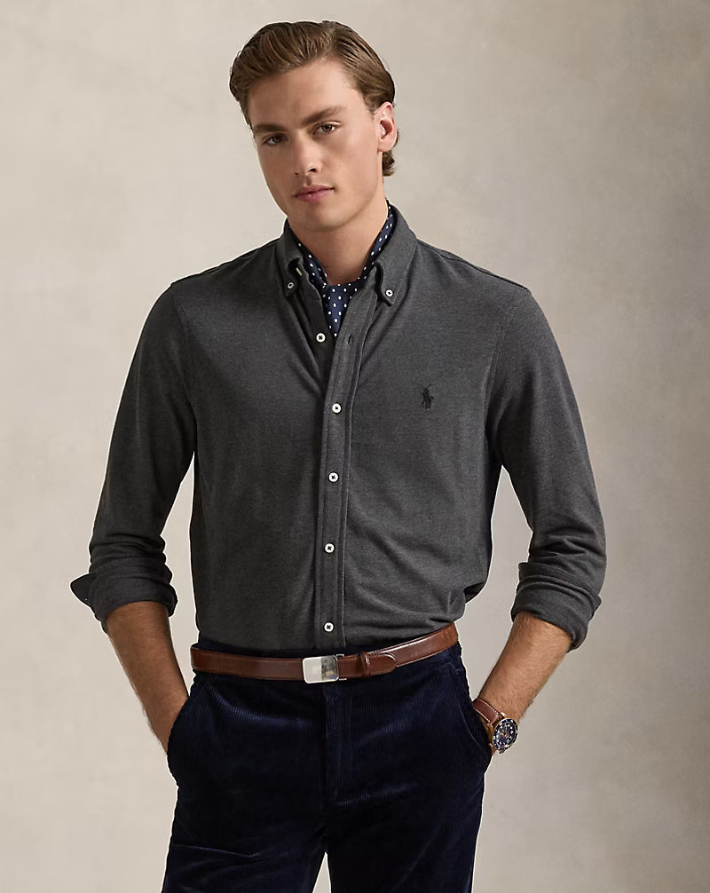 Polo Ralph Lauren miesten kauluspaita Featherweight Mesh Shirt, tummanharmaa