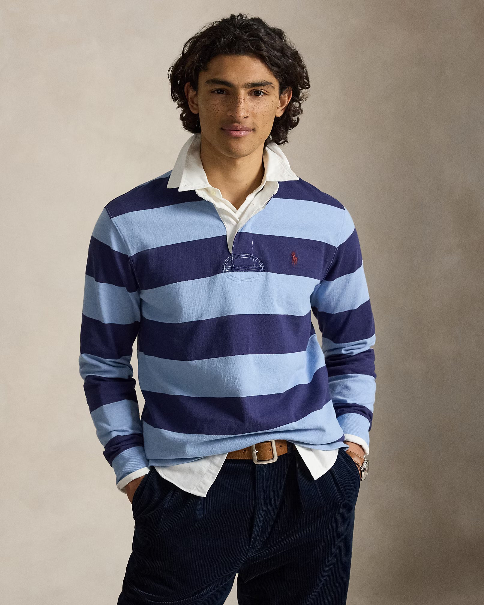 Polo Ralph Lauren miesten pikeepaita The Iconic Rugby Shirt, raidallinen sininen