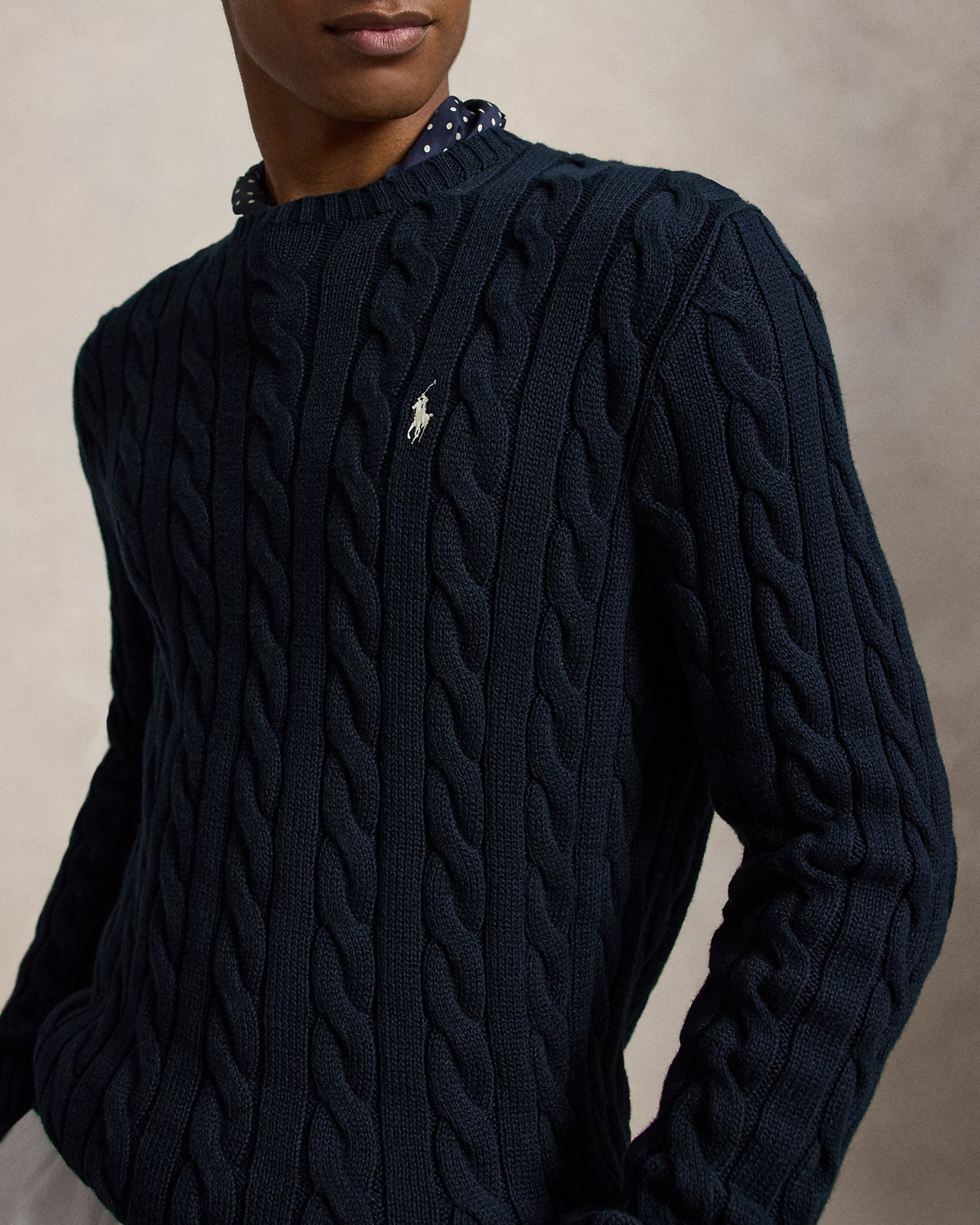 Polo Ralph Lauren miesten neulepaita Cotton Cable LS Drive Pullover, tummansininen, puuvillainen palmikkoneule pyöreällä pääntiellä ja joustinneulehihansuilla