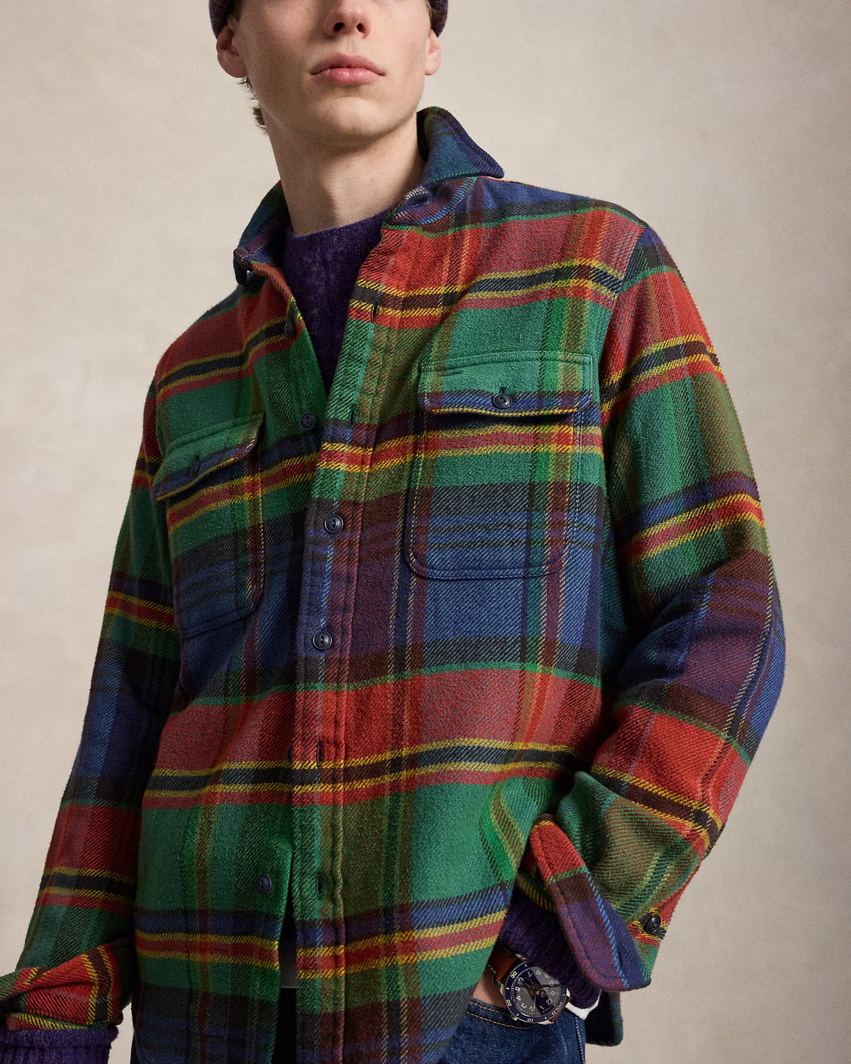 Polo Ralph Lauren miesten paitatakki Patchwork Plaid Flannel Overshirt, monivärinen ruutu