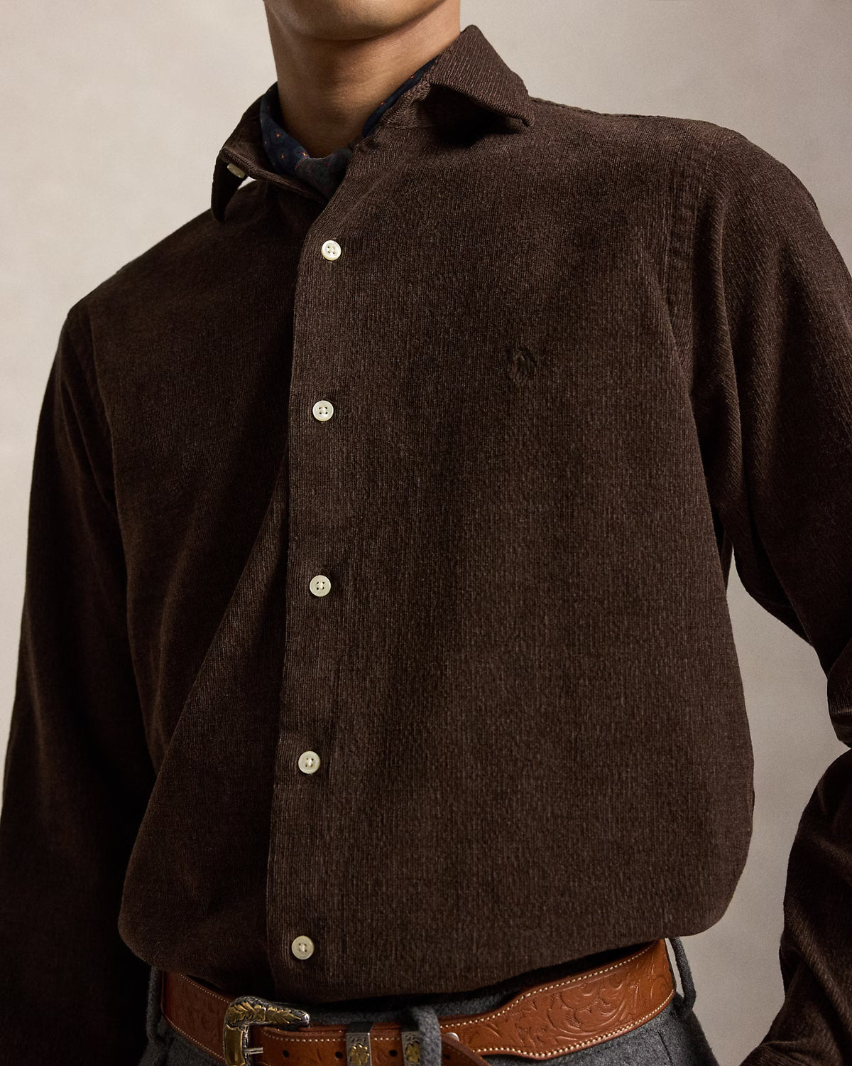 Polo Ralph Lauren miesten kauluspaita Custom Fit Stretch Corduroy Shirt, Alpine Brown Heather