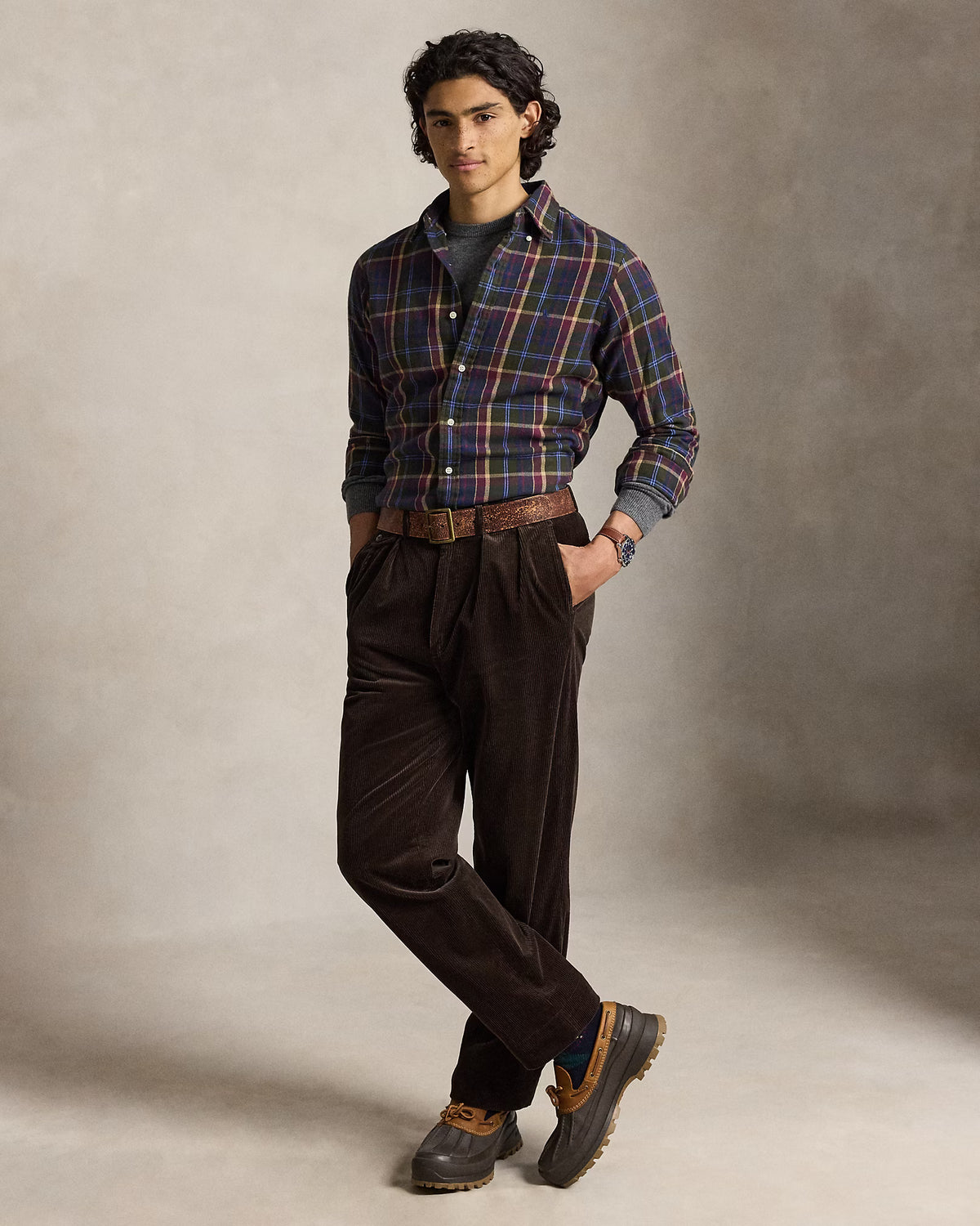 Polo Ralph Lauren miesten kauluspaita Custom Fit Plaid Brushed Flannel Shirt, Olive Berry Multi