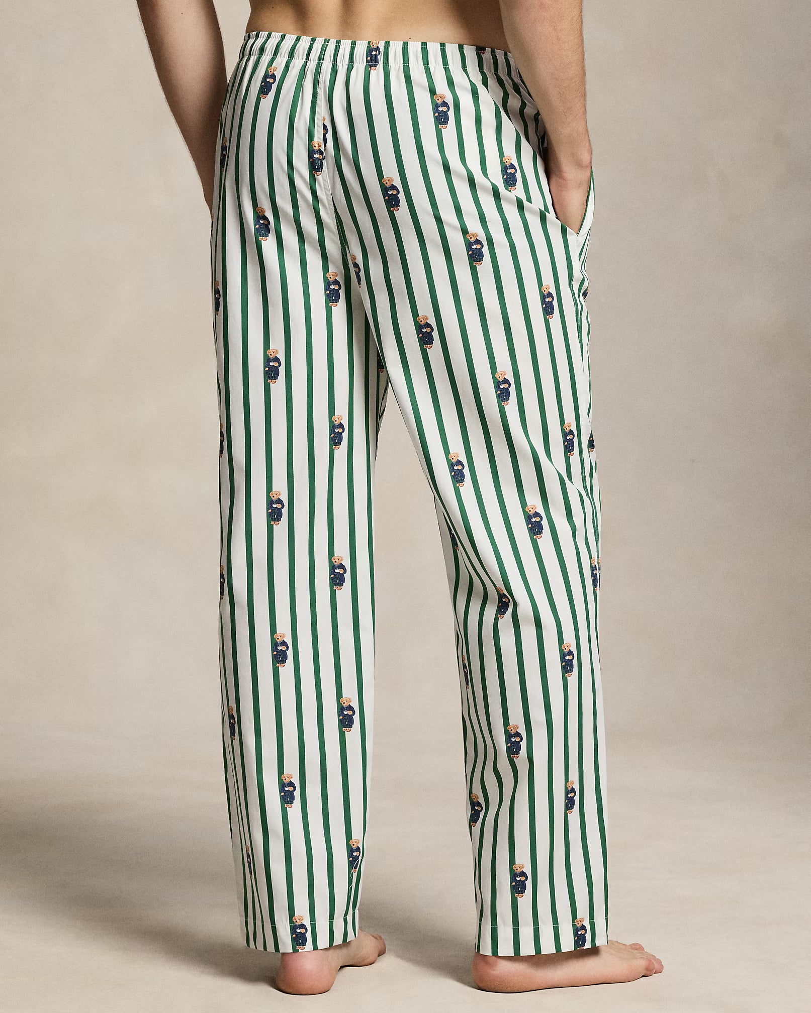 Polo Ralph Lauren miesten pyjamahousut Polo Bear Striped Pyjama Pant, raidallinen vihreä