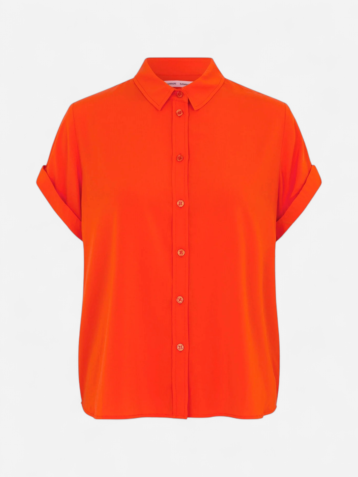 Samsoe and Samsoe, Naisten Lyhythihainen Kauluspaita, Majan Ss Shirt 9942 Oranssi - Kekäle.fi