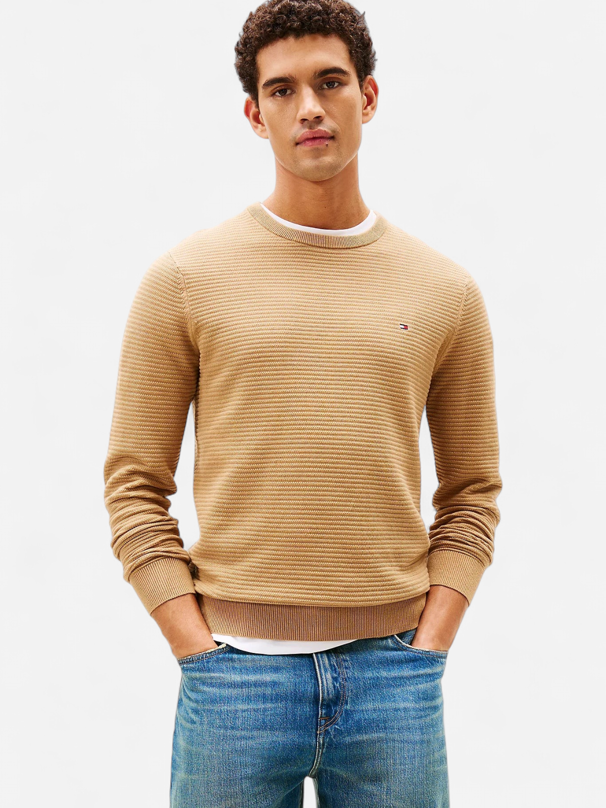 Tommy Hilfiger miesten neulepusero Seasonal Structure CNeck, beige - Kekäle.fi