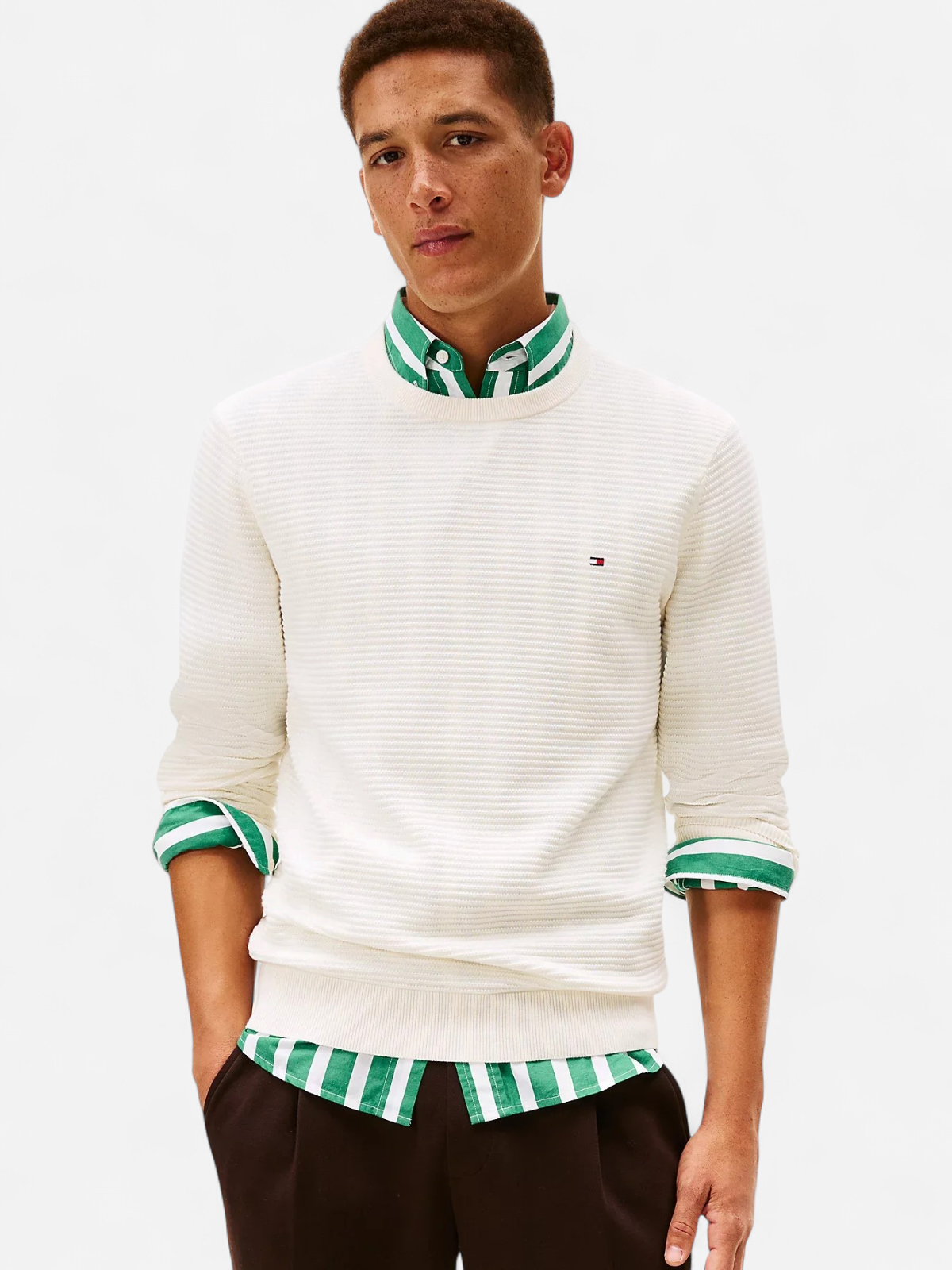Tommy Hilfiger miesten neulepusero Seasonal Structure CNeck, luonnonvalkoinen - Kekäle.fi