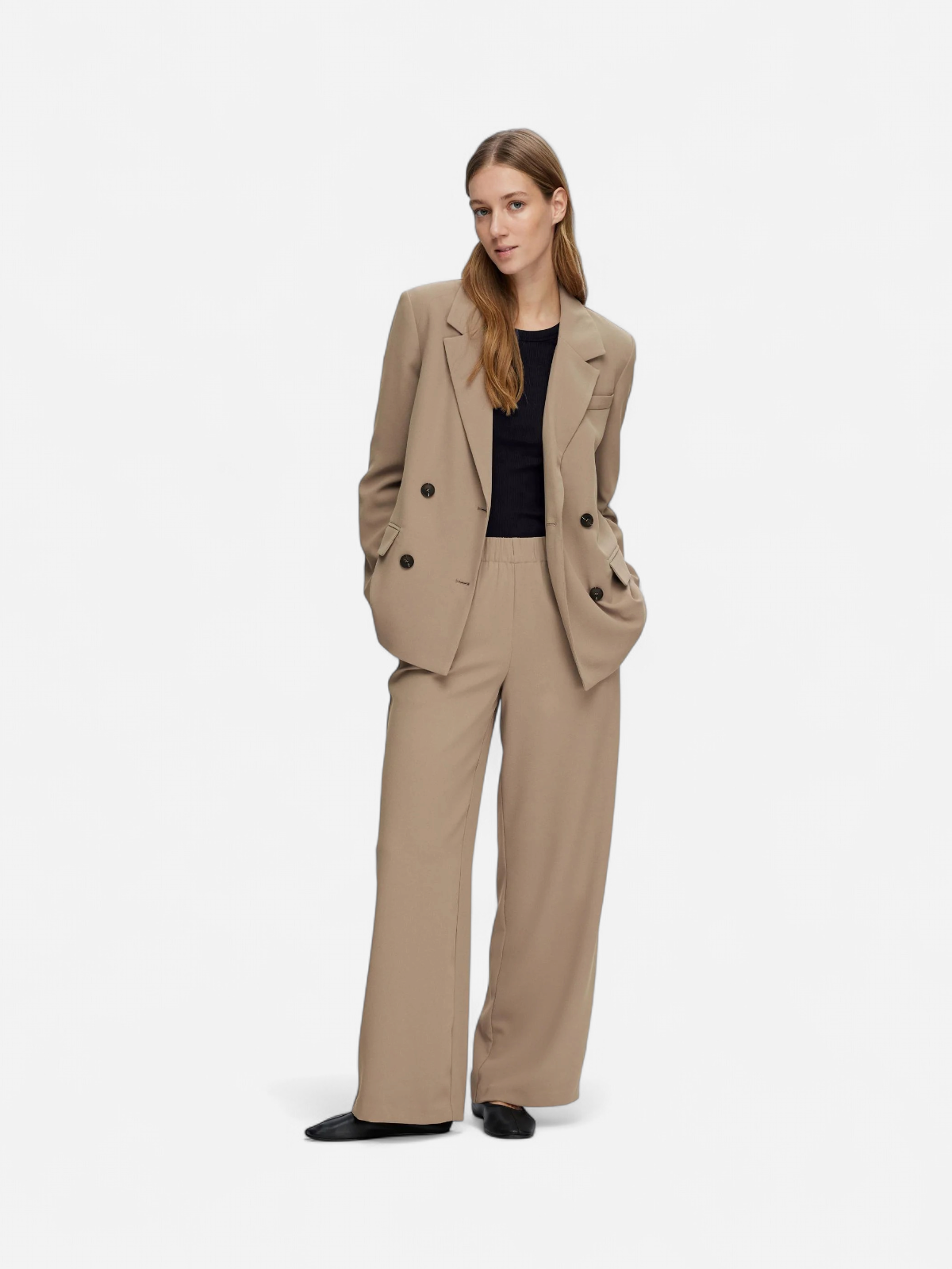 Selected Femme housut, SLFTINNI-RELAXED MW WIDE PANT  Vaalea Beige - Kekäle.fi