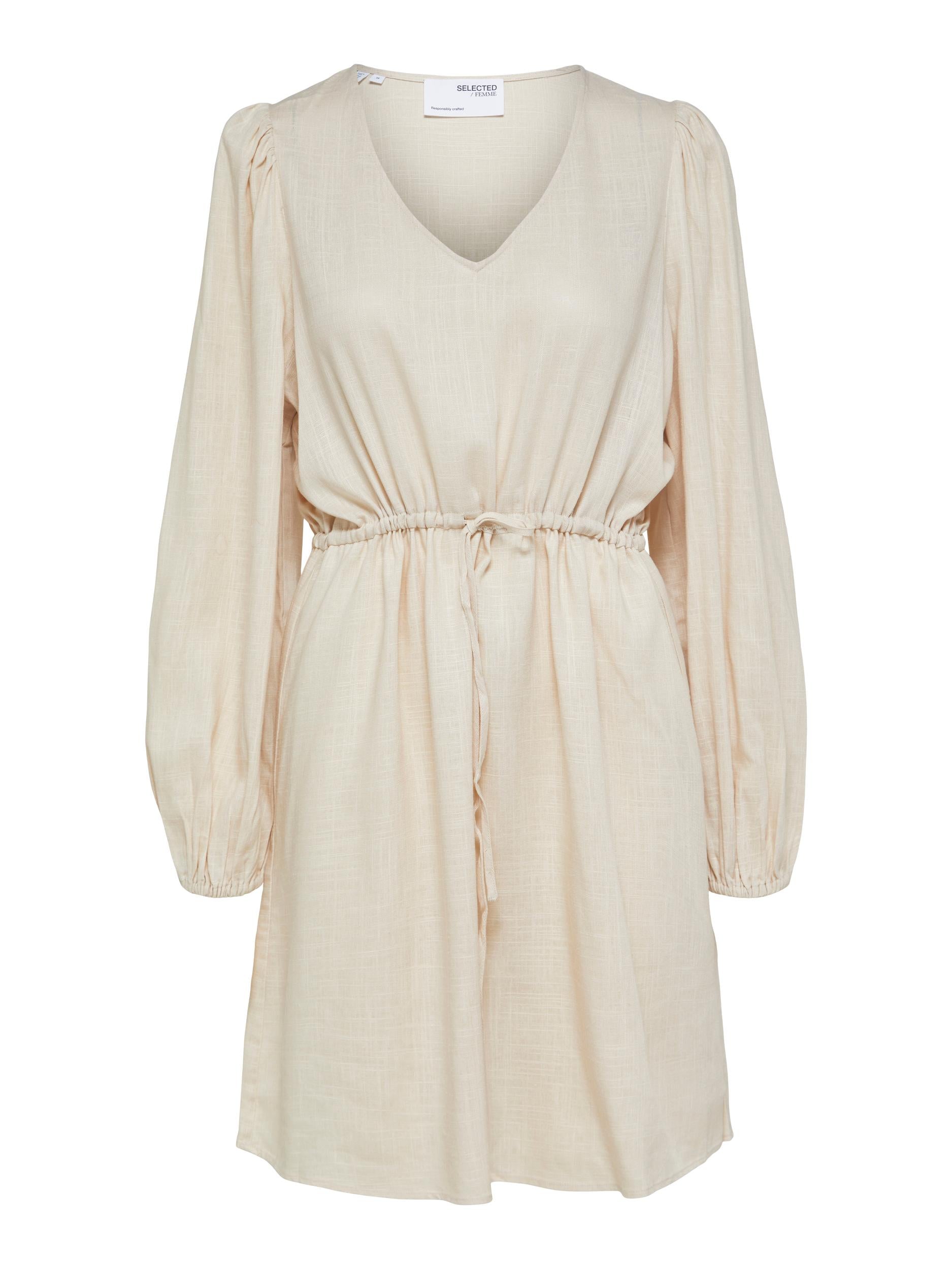 selected-femme-mekko-slfviva-ls-short-linen-dress-vaalea-beige-1