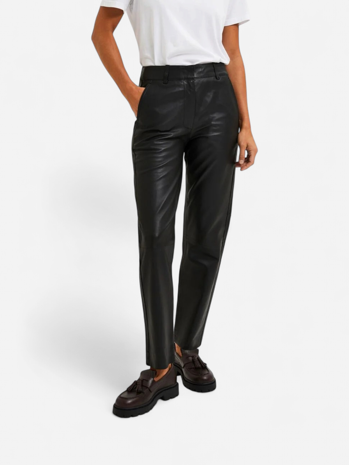 Selected Femme nahkahousut, SLFMARIE SHINO LEATHER PANT Musta - Kekäle.fi