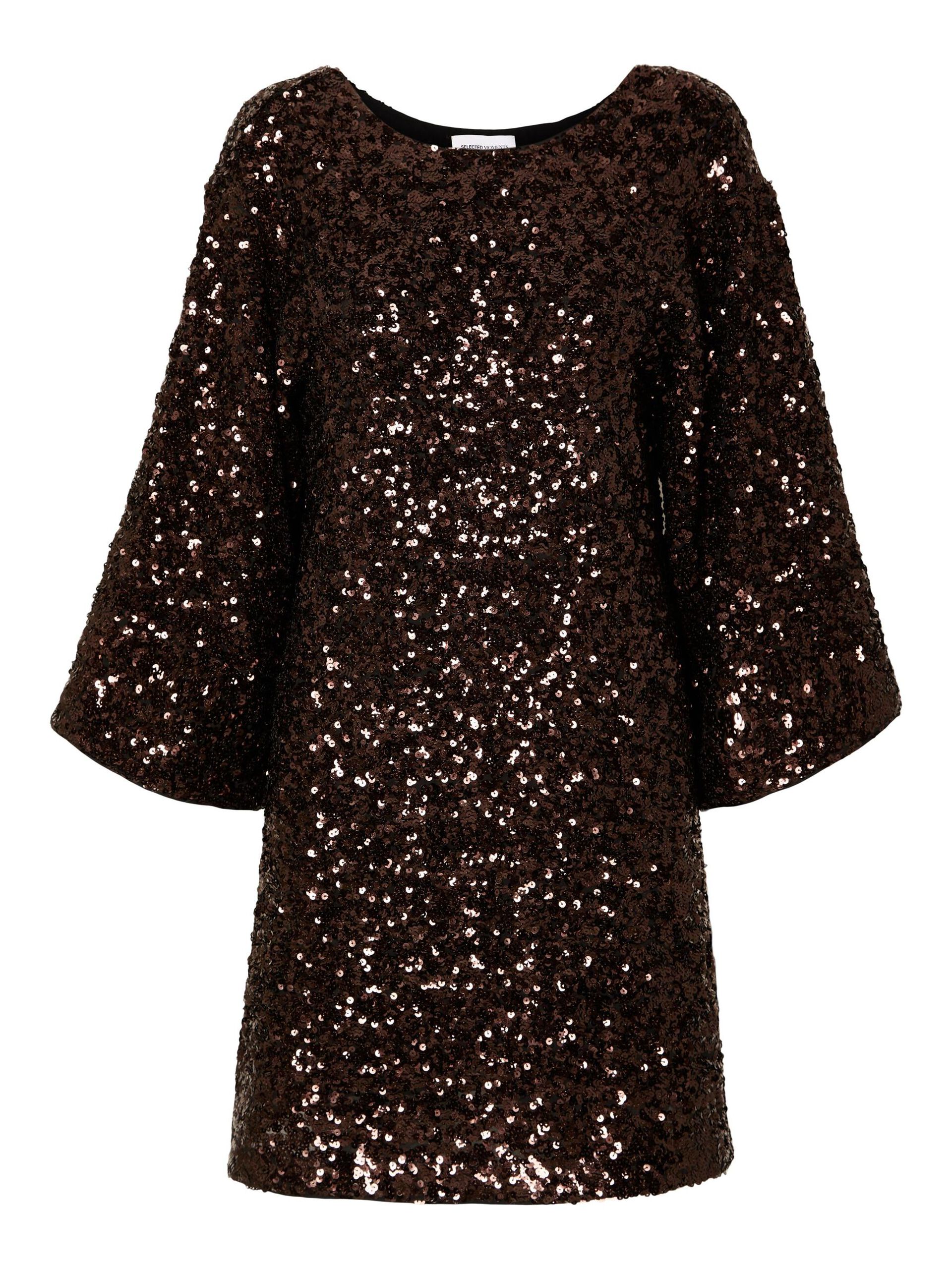 selected-femme-naisten-mekko-ad-slfmallie-ss-short-sequins-dress-sus-tummanruskea-3
