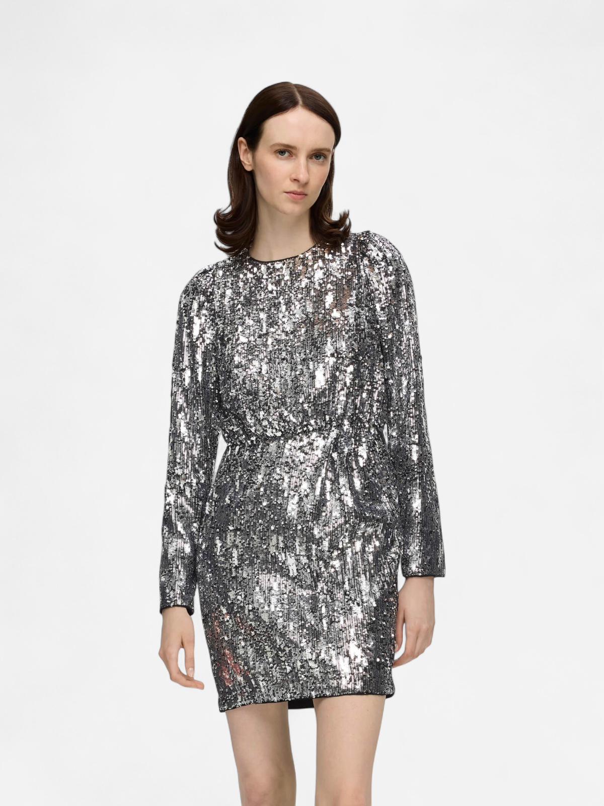 Selected Femme naisten mekko, SLFARI-COLYN LS SHORT SEQUINS DRESS B Hopeanharmaa - Kekäle.fi