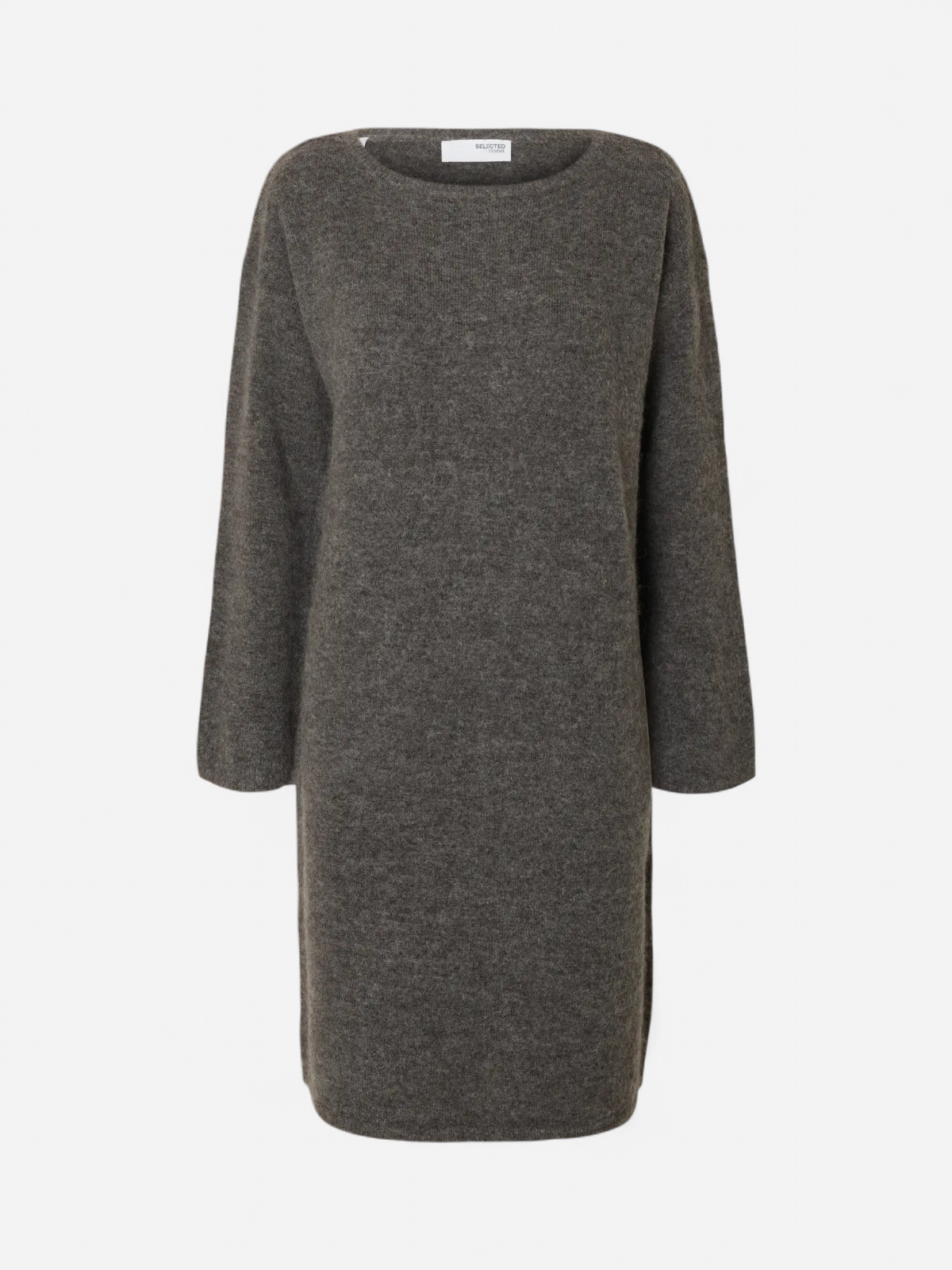 Selected Femme naisten mekko, SLFLULU LS KNIT NEW O-NECK DRESS Medium Grey Melange - Kekäle.fi