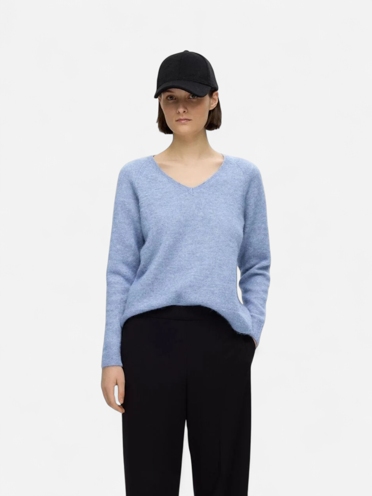 Selected Femme Naisten Neule, SLFLULU NEW LS KNIT V-NECK B NOOS Vaaleansininen - Kekäle.fi
