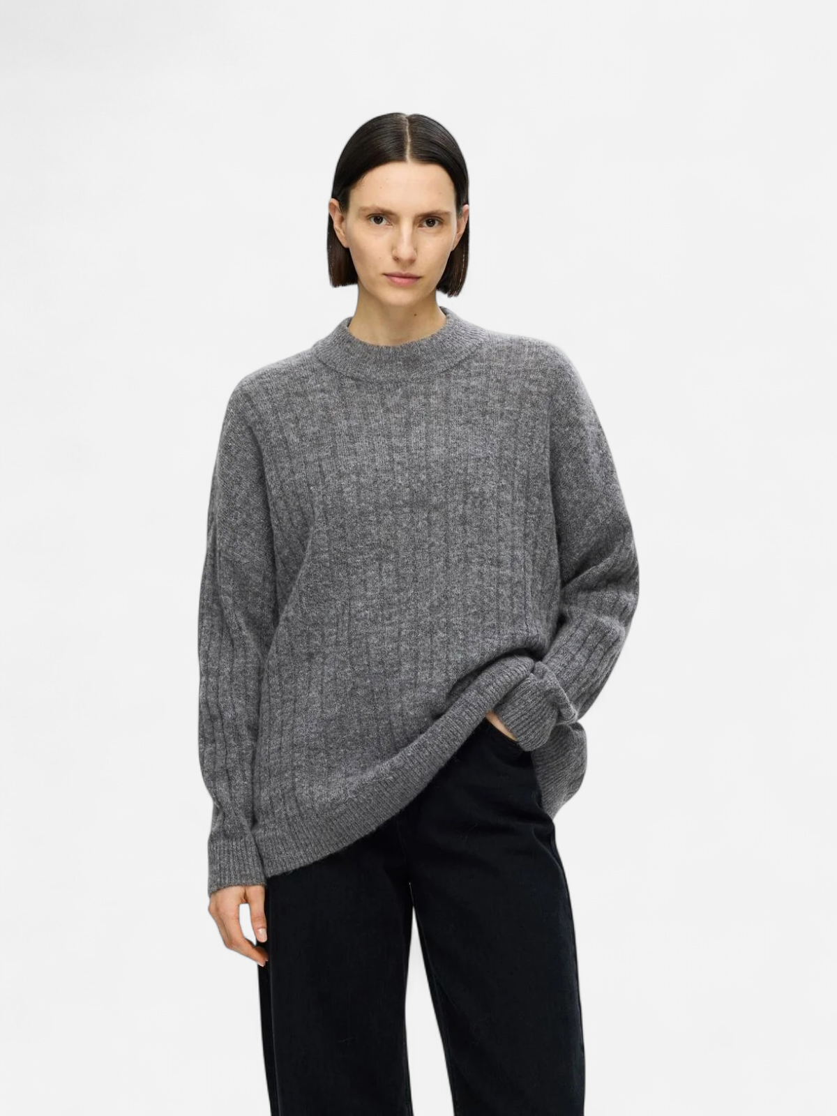 Selected Femme naisten neule, SLFMALINE LS KNIT HIGH NECK Grafiitti - Kekäle.fi
