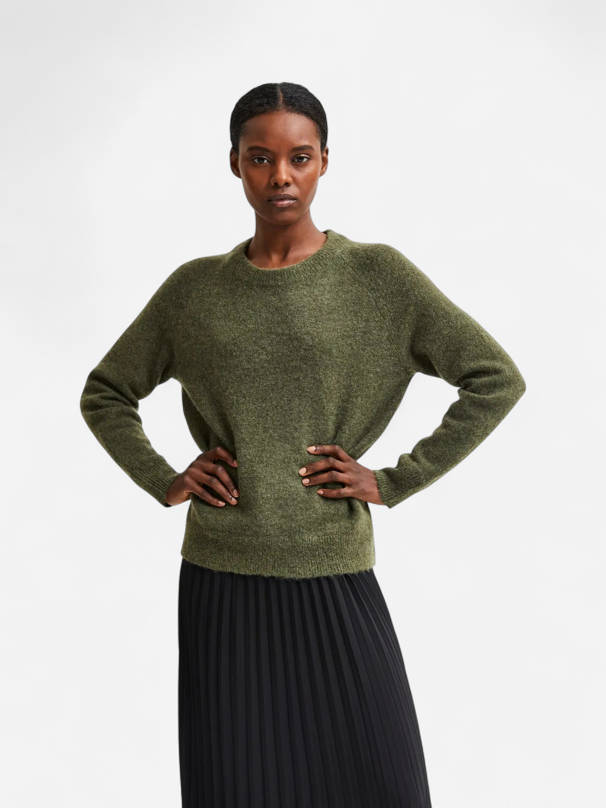 Selected Femme Naisten Neulepaita, Lulu LS Knit O-Neck Kalamata Melange - Kekäle.fi