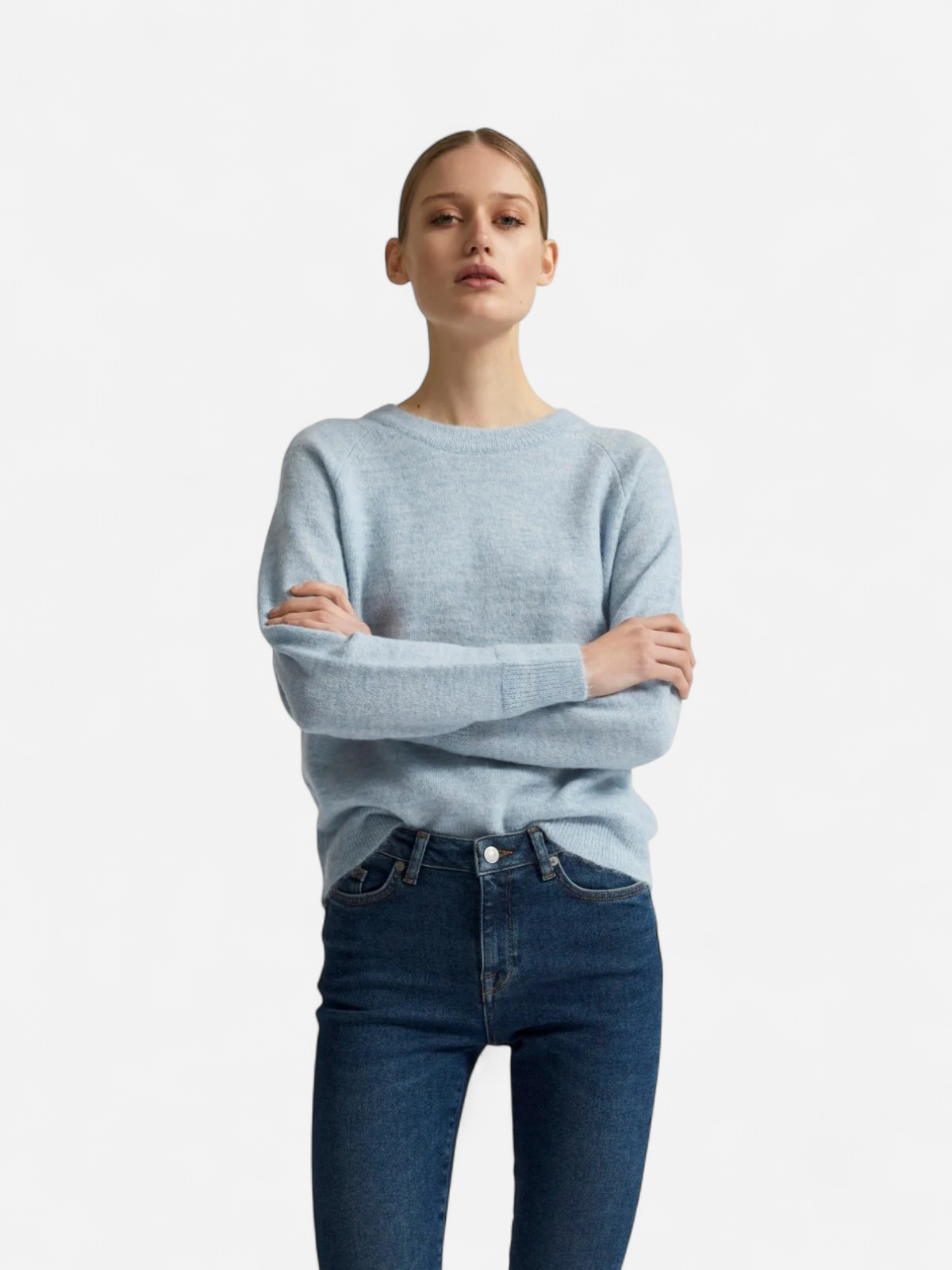Selected Femme Naisten Neulepaita, Lulu LS Knit O-Neck Vaaleansininen - Kekäle.fi