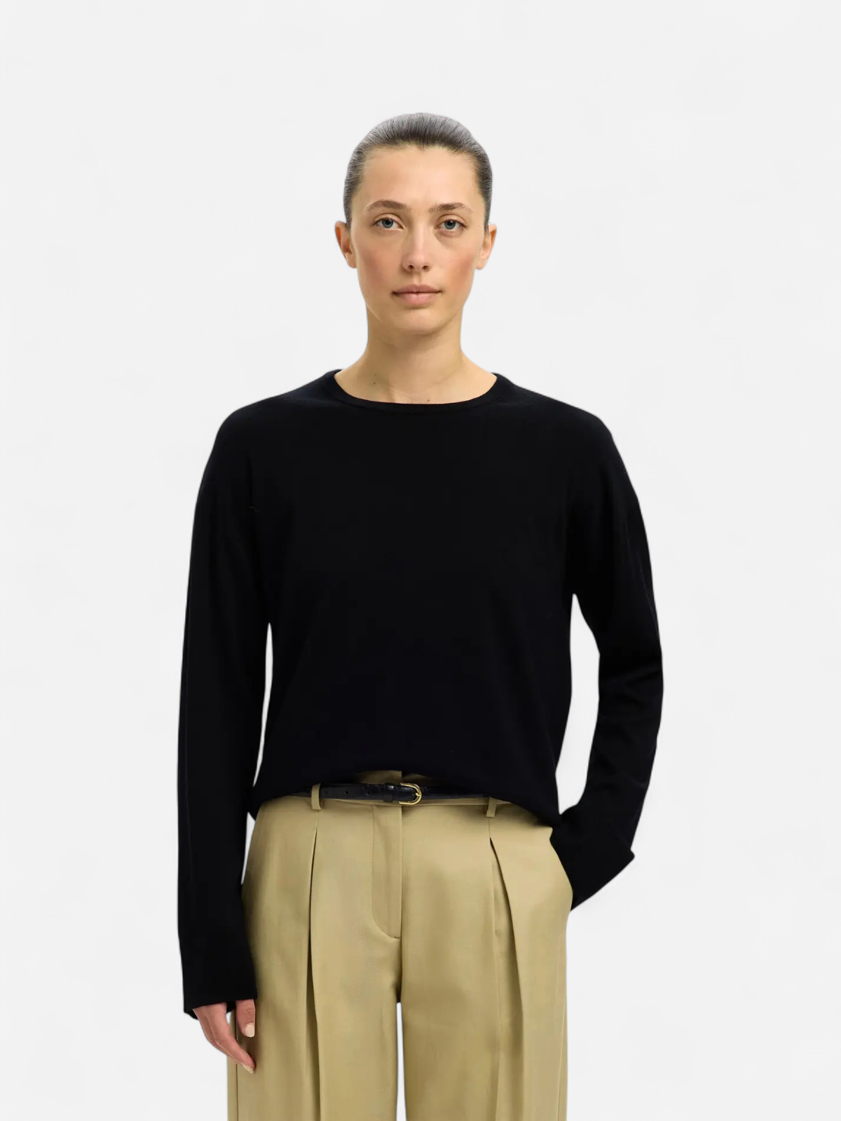 Selected Femme Naisten Neulepaita, Slfthea LS Knit Merino O-Neck Noos Black - Kekäle.fi