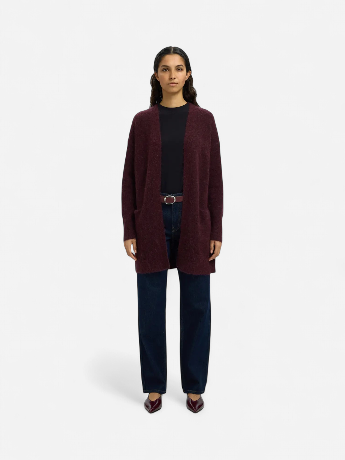 Selected Femme Naisten Neuletakki Lulu New Knit Long Cardigan Fig Melange - Kekäle.fi