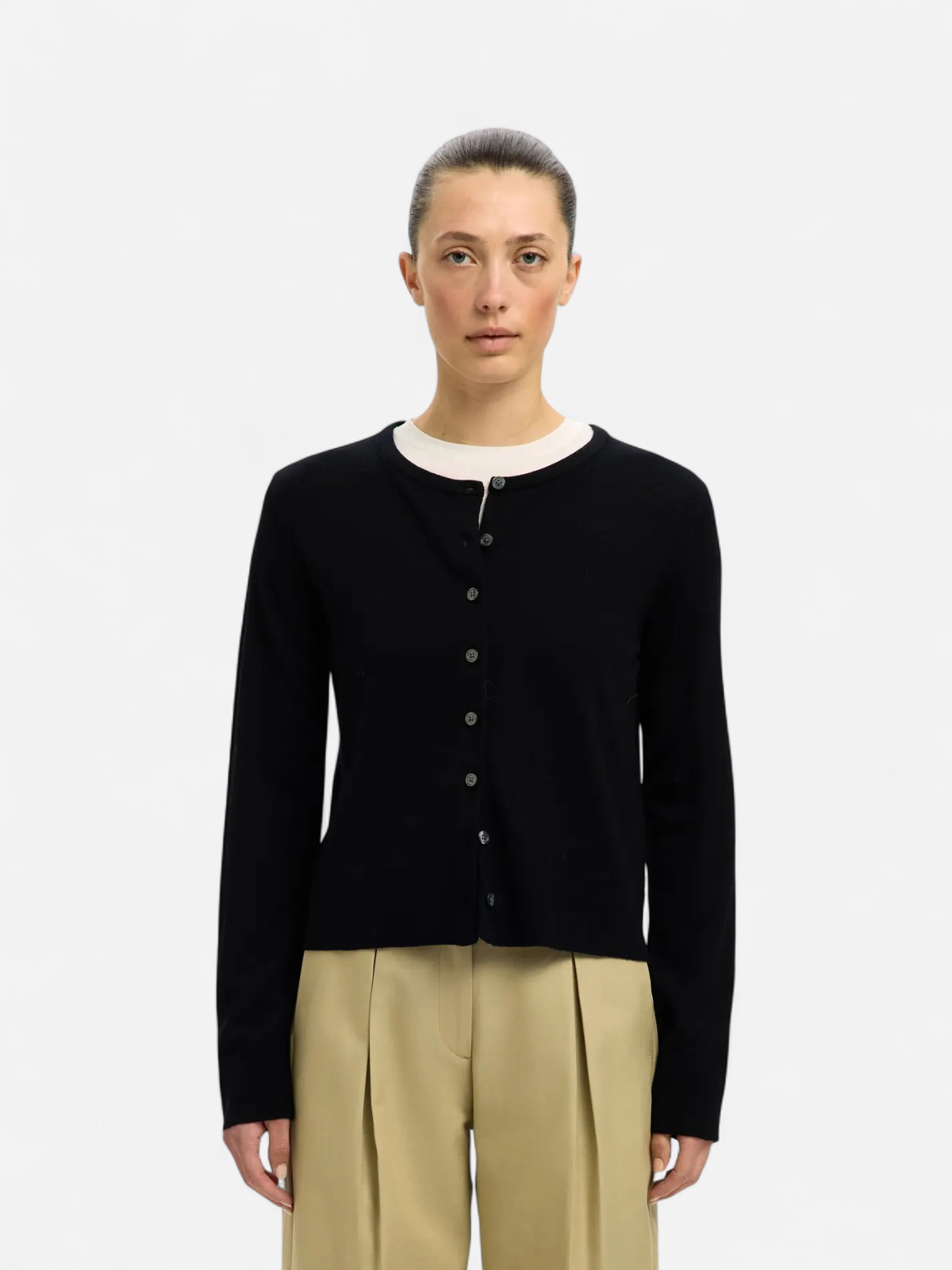 Selected Femme Naisten Neuletakki, SLFThea LS Knit Merino Cardigan Noos Black - Kekäle.fi
