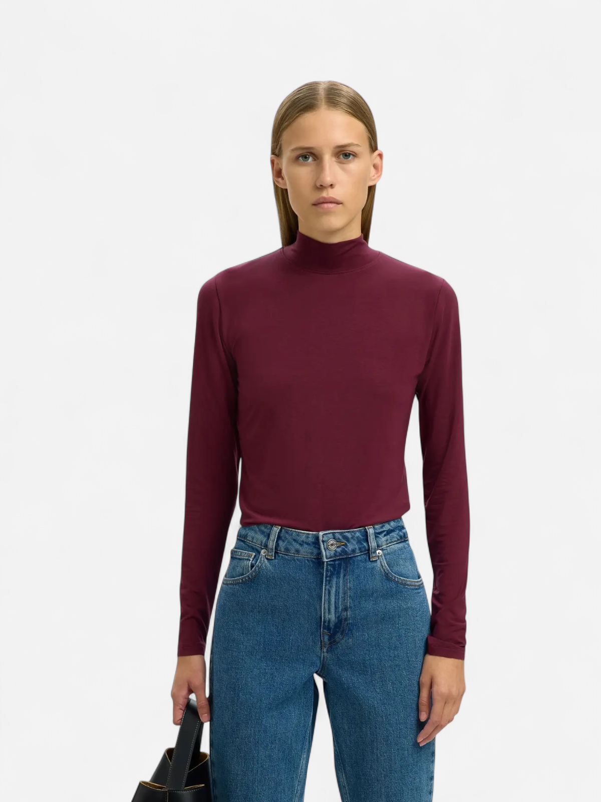 Selected Femme Naisten Paita, SLFMANJA LS HIGH NECK NOOS Fig - Kekäle.fi