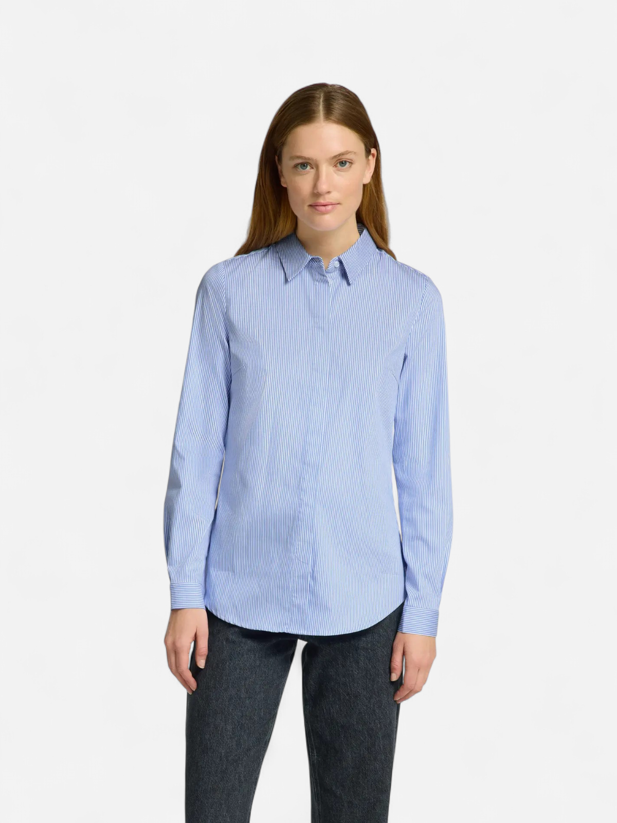 Selected Femme naisten paitapusero SLFROMIE LS STRIPED FITTED SHIRT, Bright White - Kekäle.fi
