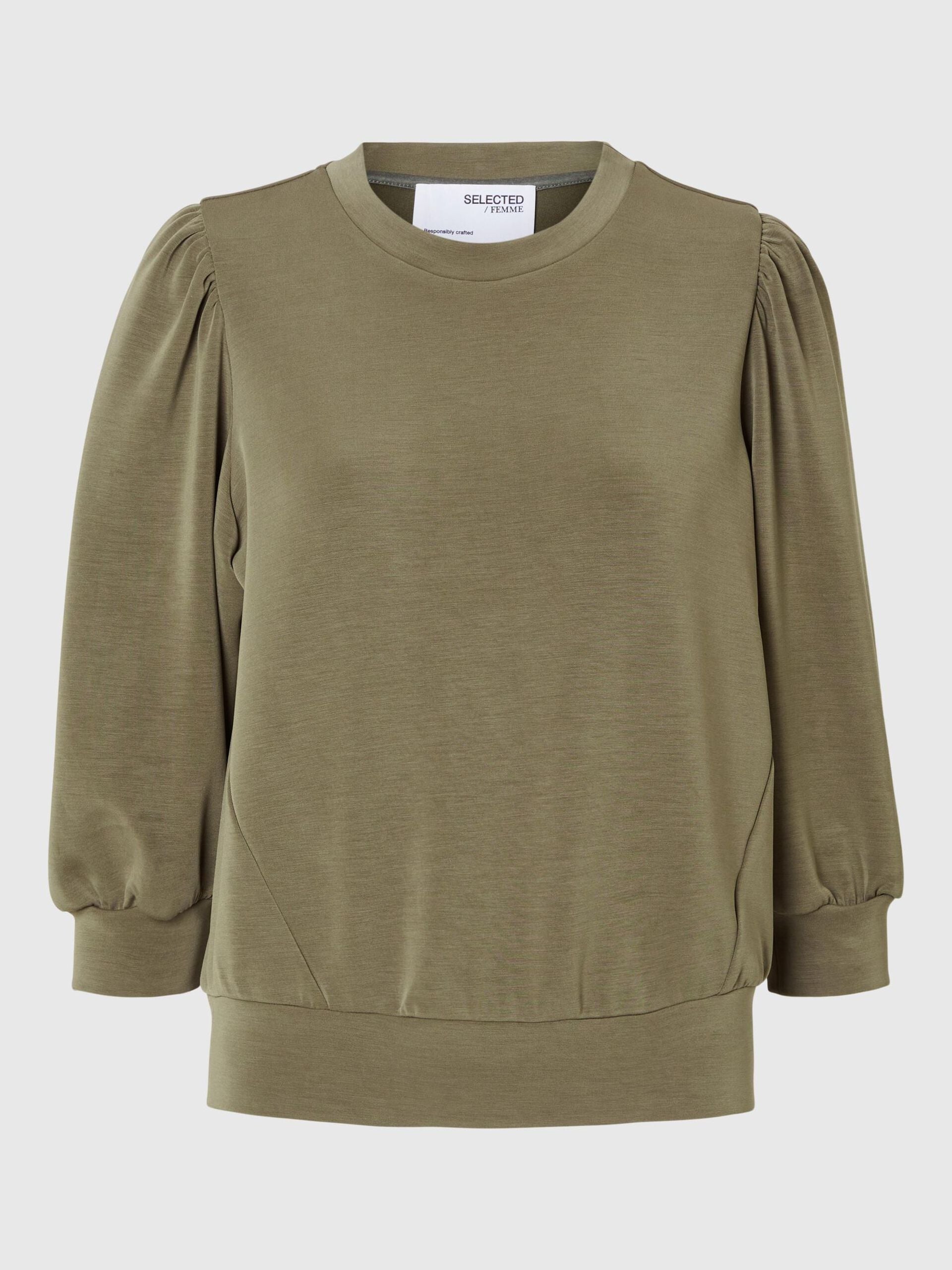 selected-femme-naisten-pusero-slftenny-3-4-sweat-top-noos-armeijanvihrea-3