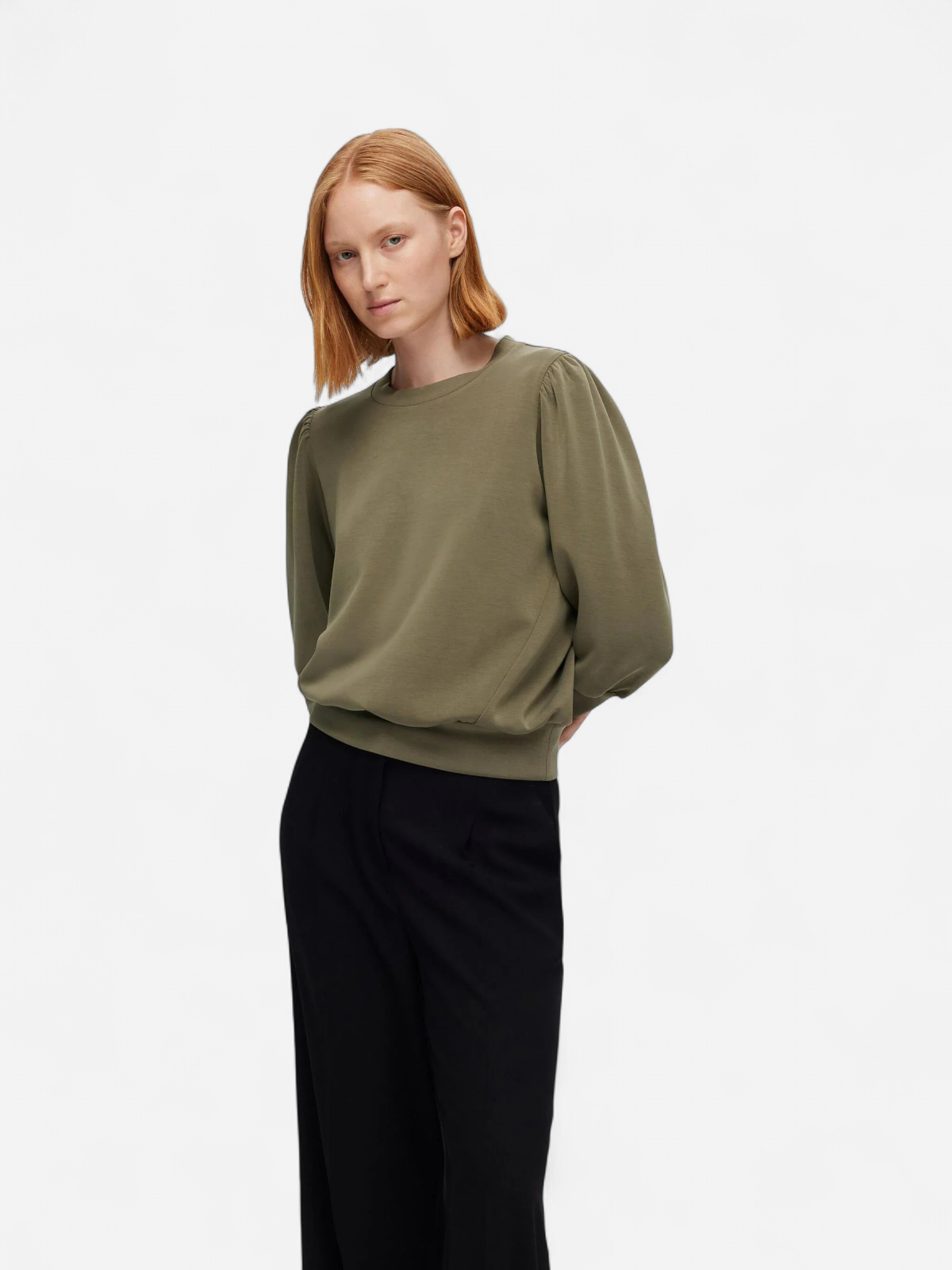 Selected Femme Naisten Pusero, SLFTENNY 3/4 SWEAT TOP NOOS Armeijanvihreä - Kekäle.fi