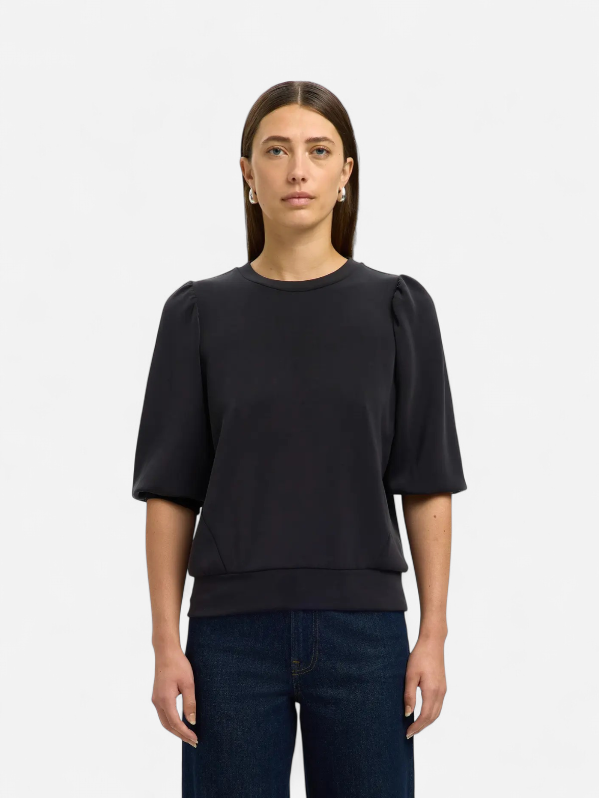 Selected Femme Naisten Pusero, SLFTENNY 3/4 SWEAT TOP NOOS Black - Kekäle.fi