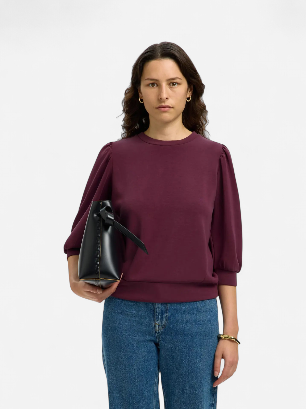 Selected Femme Naisten Pusero, SLFTENNY 3/4 SWEAT TOP NOOS Fig - Kekäle.fi