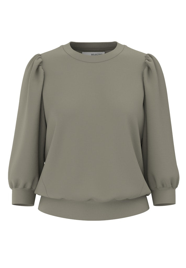 selected-femme-naisten-pusero-slftenny-3-4-sweat-top-noos-khaki-1