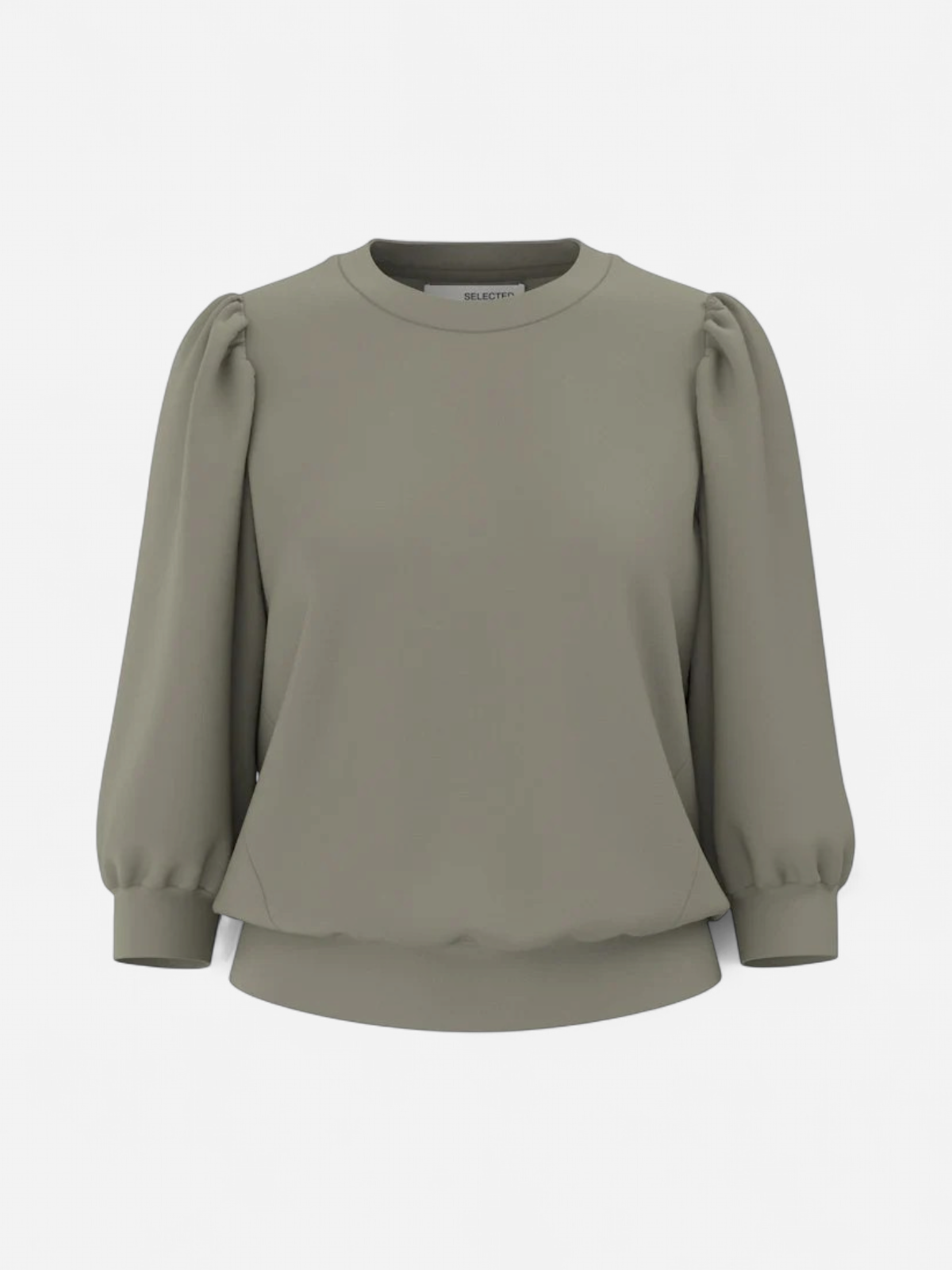 Selected Femme Naisten Pusero, SLFTENNY 3/4 SWEAT TOP NOOS Khaki - Kekäle.fi