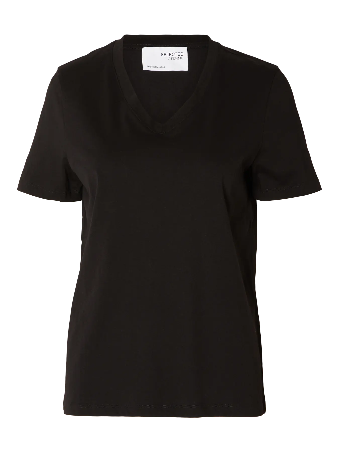 selected-femme-naisten-t-paita-slfessential-ss-v-neck-tee-noos-black-3
