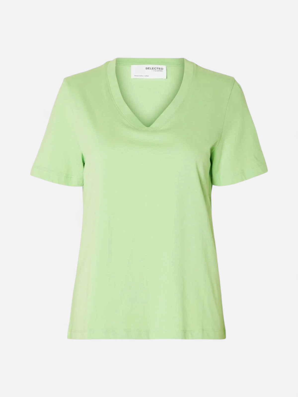 Selected Femme Naisten T-paita SLFESSENTIAL SS V-NECK TEE NOOS Vihreä - Kekäle.fi