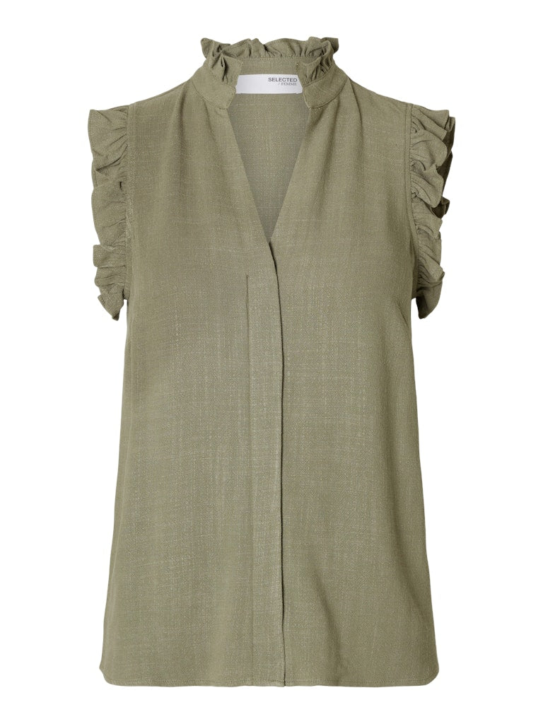 selected-femme-naisten-toppi-slfviva-sl-ruffle-top-khaki-2